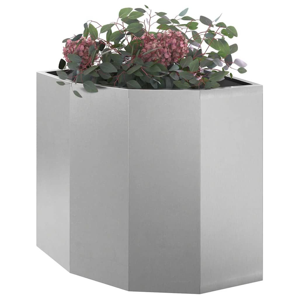 furnicato Blumentopf Eckpflanzer 45 x 45 x 50 cm Silber Edelstahl (1 St), Platzsparender Blumenkübel aus Stahl für deine Gartenecke