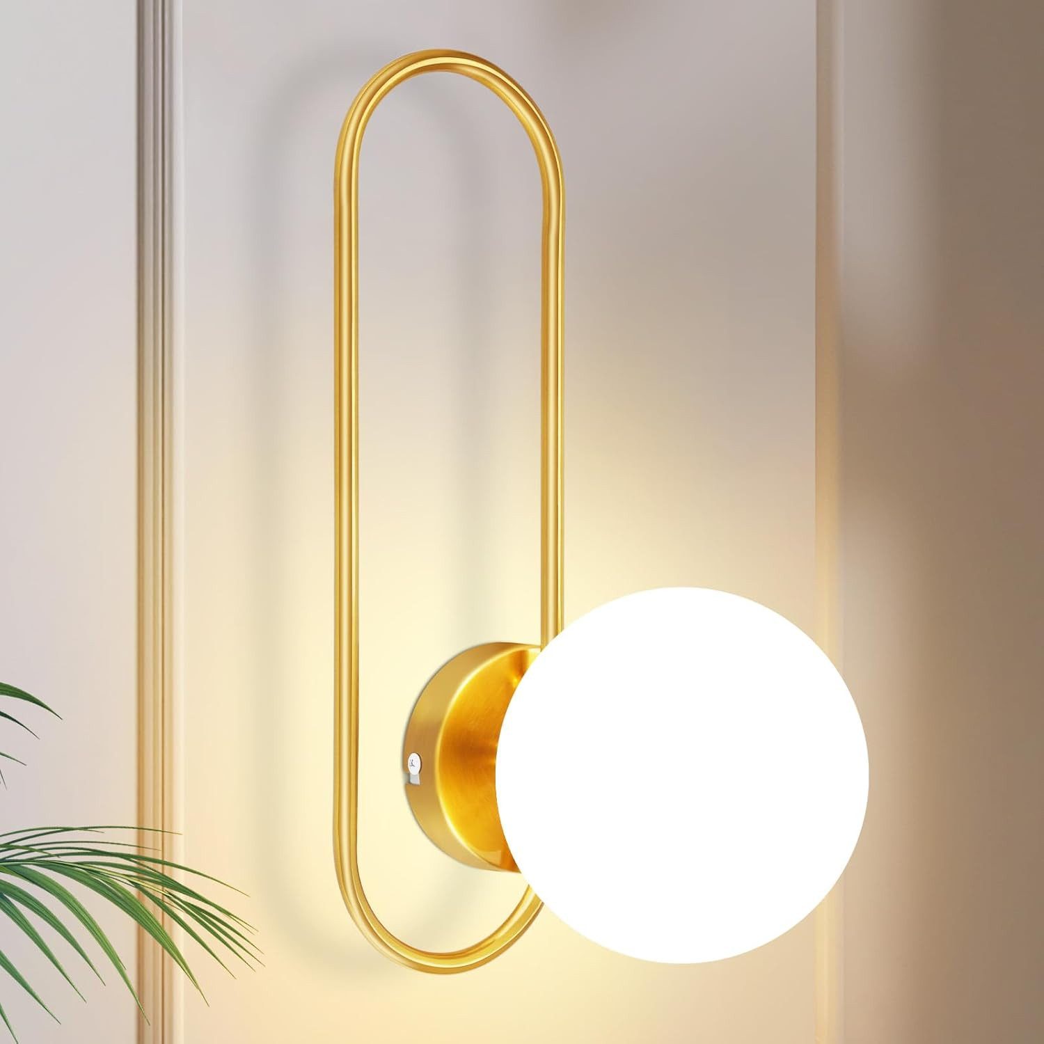 ZMH Wandleuchte Innen Modern Gold Wandlampe Glas Lampenschirm E27 Schlafzimmer Flur, Einfache Installation, ohne Leuchtmittel