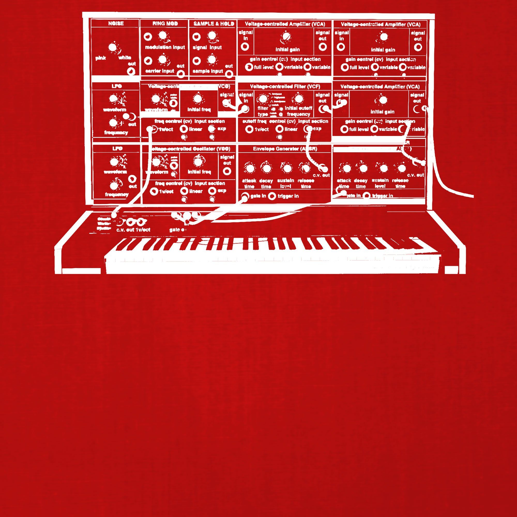 (1-tlg) Kurzarmshirt - Herren Formatee Musiker Rot Quattro Vintage Synthesizer Elektronische T-Shirt