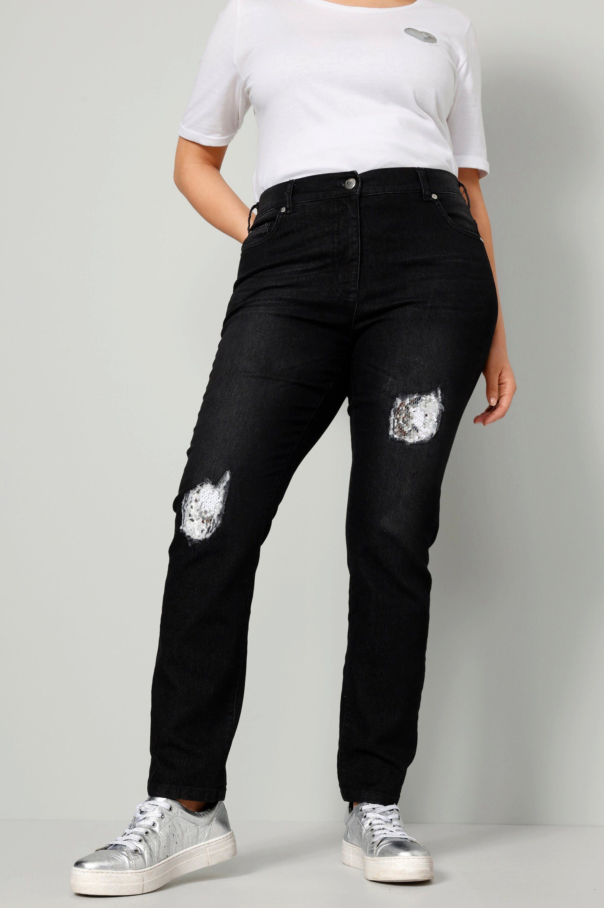 MIAMODA Regular-fit-Jeans Jeans Slim Fit destroyed mit Pailletten 5-Pocket