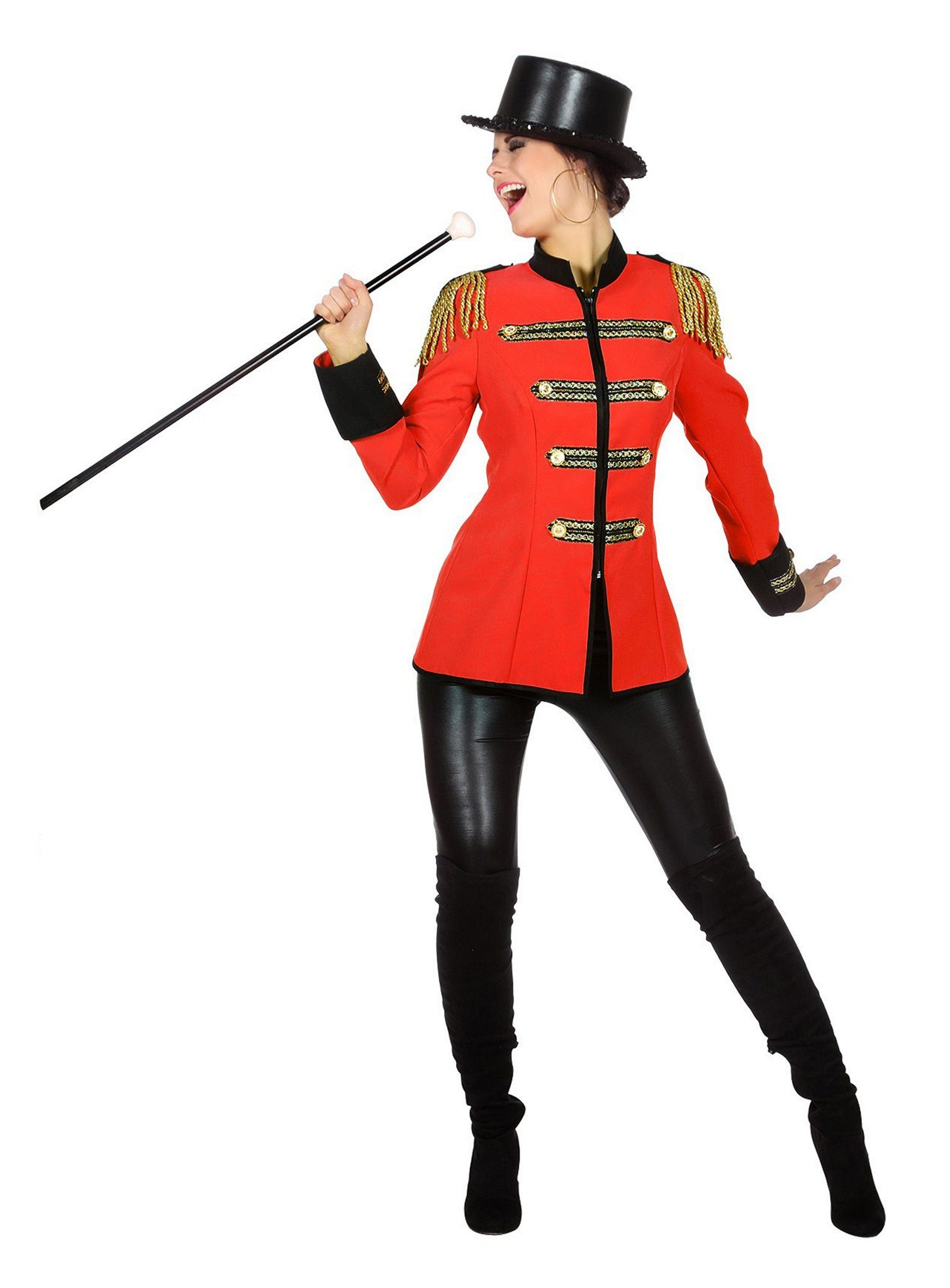 Metamorph Kostüm Zirkusdirektorin Jacke, Rote Damenjacke für Garde oder Zirkuskostüm