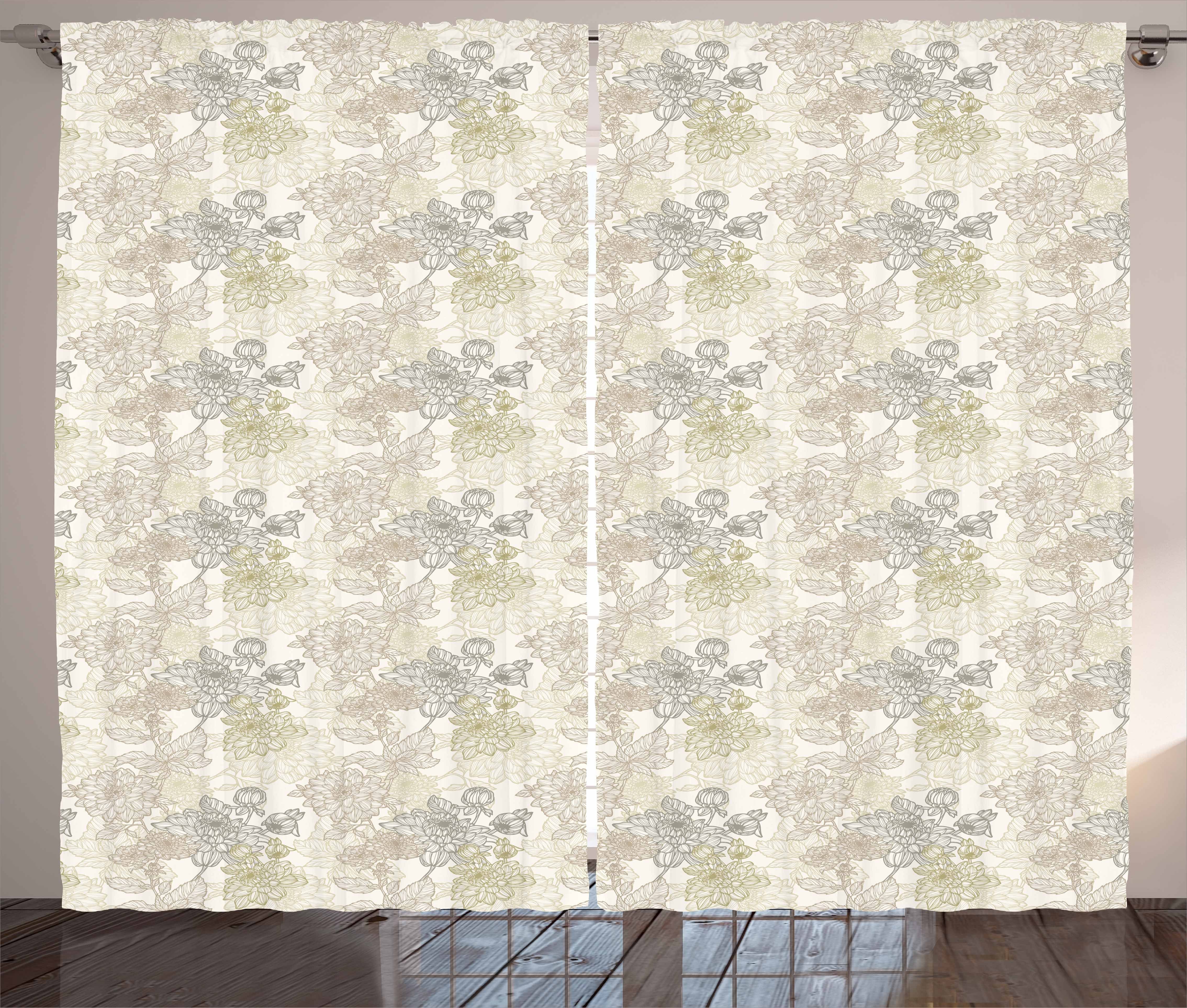 Gardine Schlafzimmer Kräuselband Vorhang und mit Jahrgang Chrysanthemum-Motive Schlaufen Haken, Abakuhaus