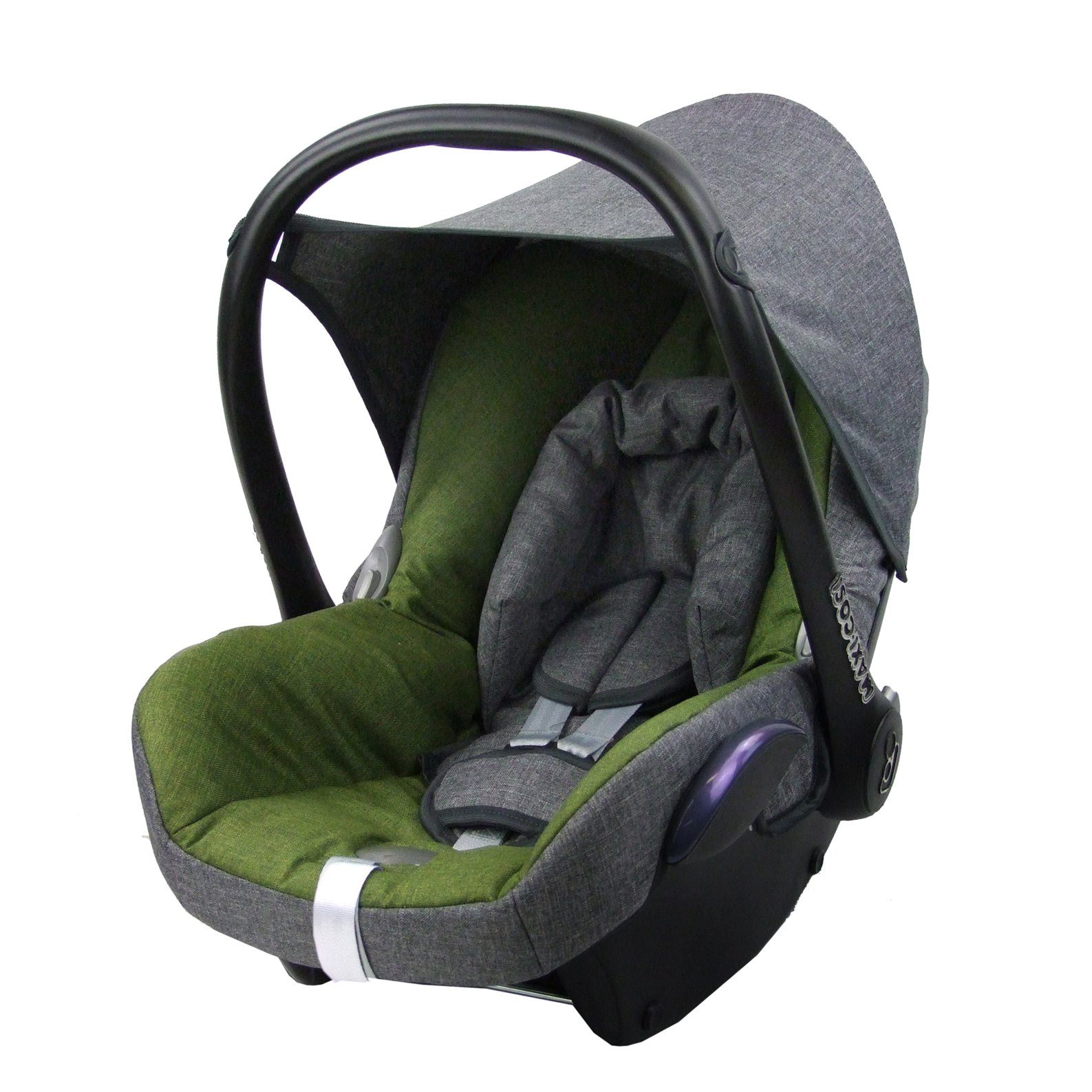 BambiniWelt by Rafael K. Babyschale Ersatzbezug kompatibel mit Maxi Cosi Cabrio Fix Babyschale 6-tlg, ab: 0+, bis: 14 Monate meliert grau/dunkelgrün | Kindersitze 0-18 kg