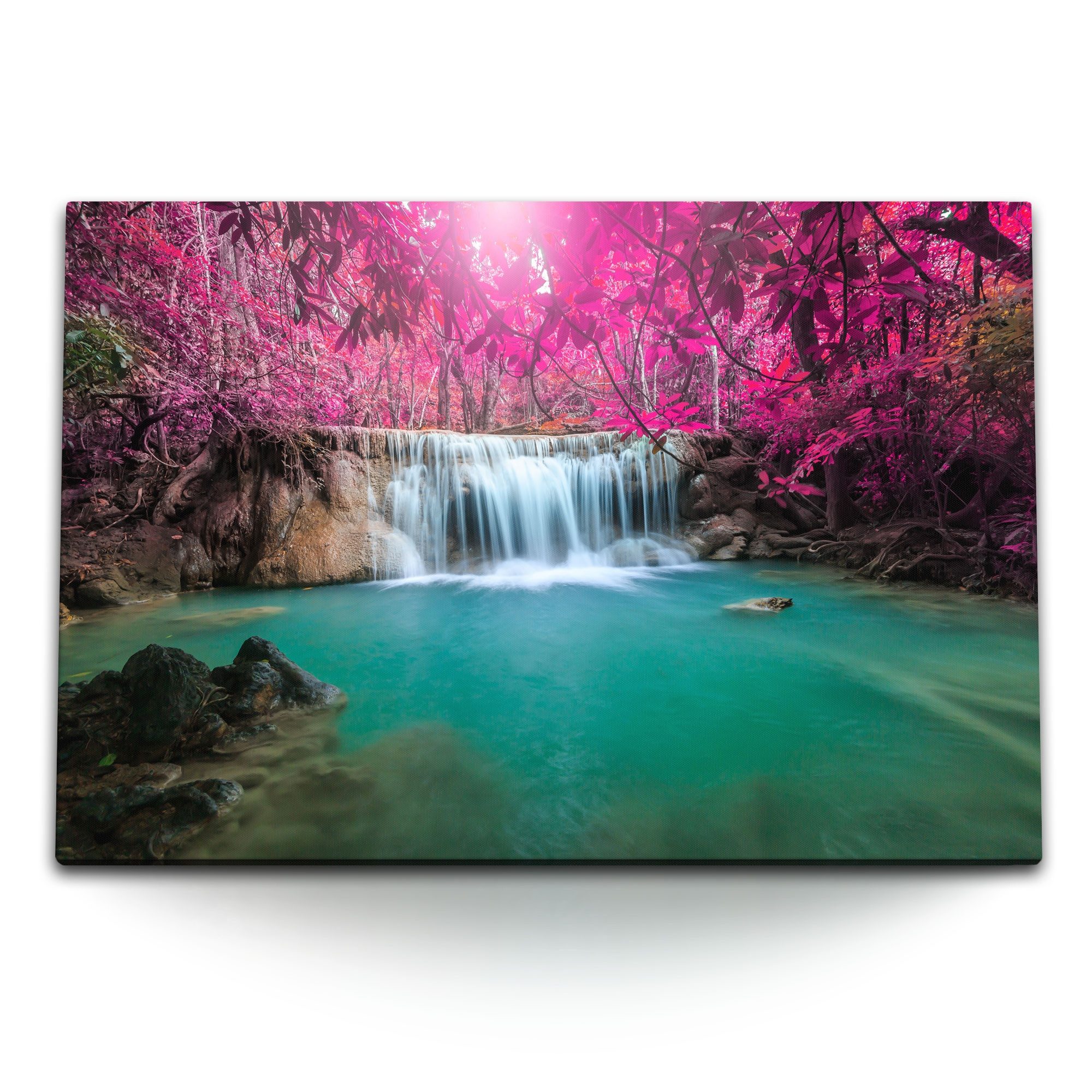 Leinwandbild 120x80cm Wandbild auf Leinwand Thailand Dschungel Wasserfall Natur Was