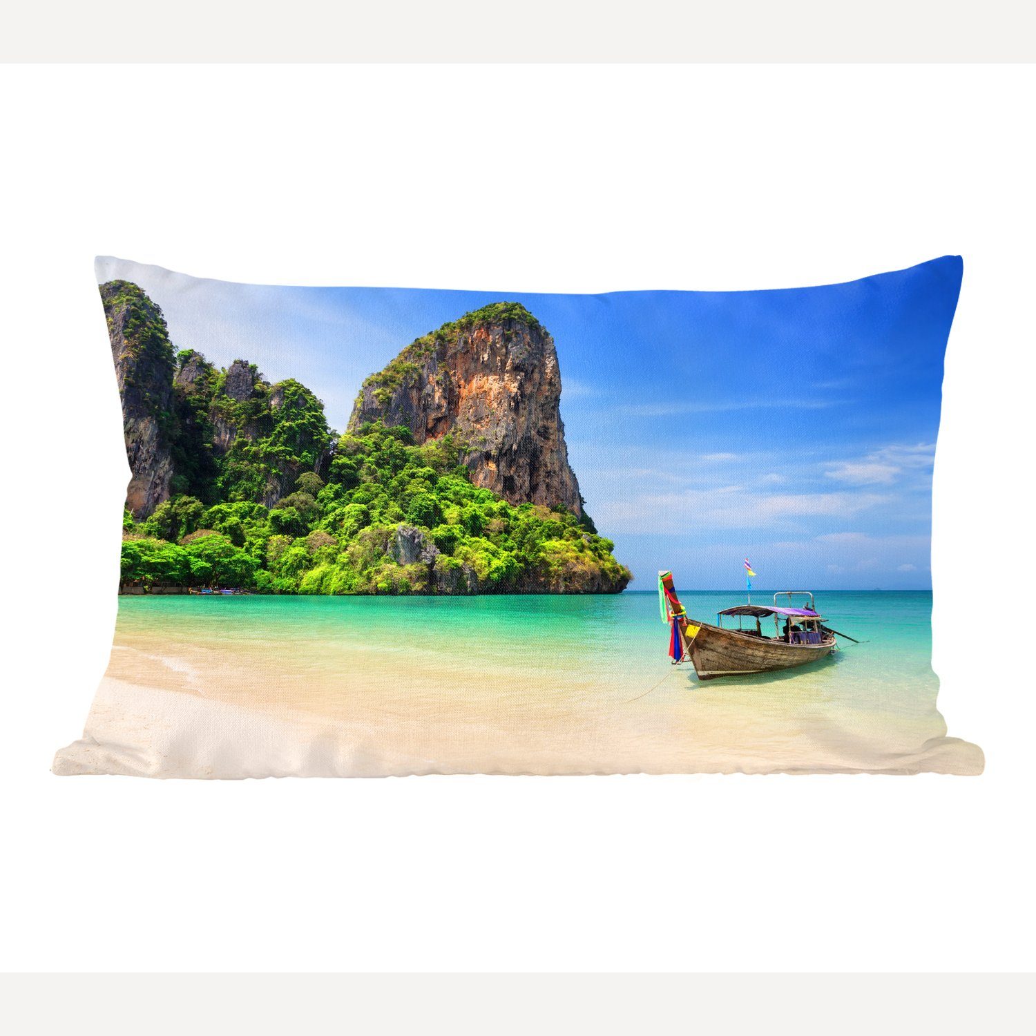 - mit Boot, Meer Dekokissen Schlafzimmer - Dekokissen Strand Thailand Wohzimmer - Dekoration, MuchoWow Zierkissen, Füllung,