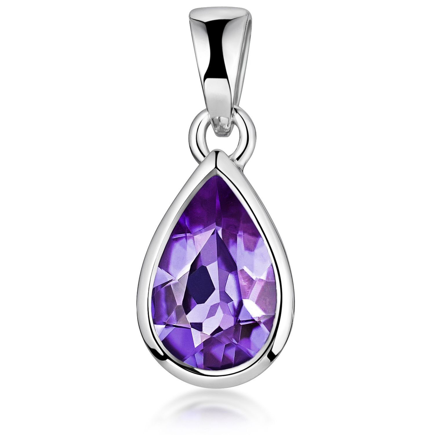 Materia Kettenanhänger Tropfen Amethyst Edelstein Lila KA-274, 925 Sterling Silber, rhodiniert