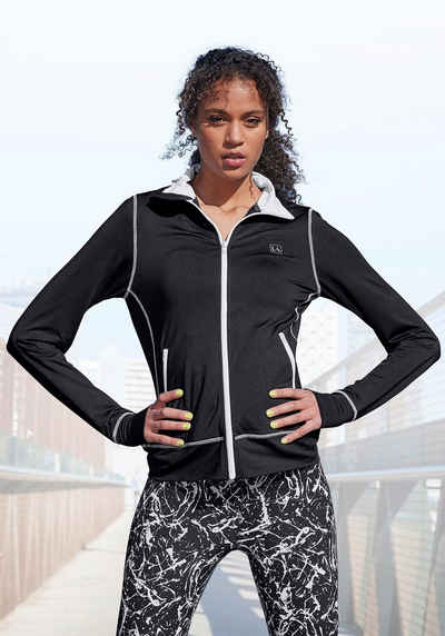 LASCANA ACTIVE Trainingsjacke -Sportjacke Black Marble mit Kontrastnähten und Stehkragen