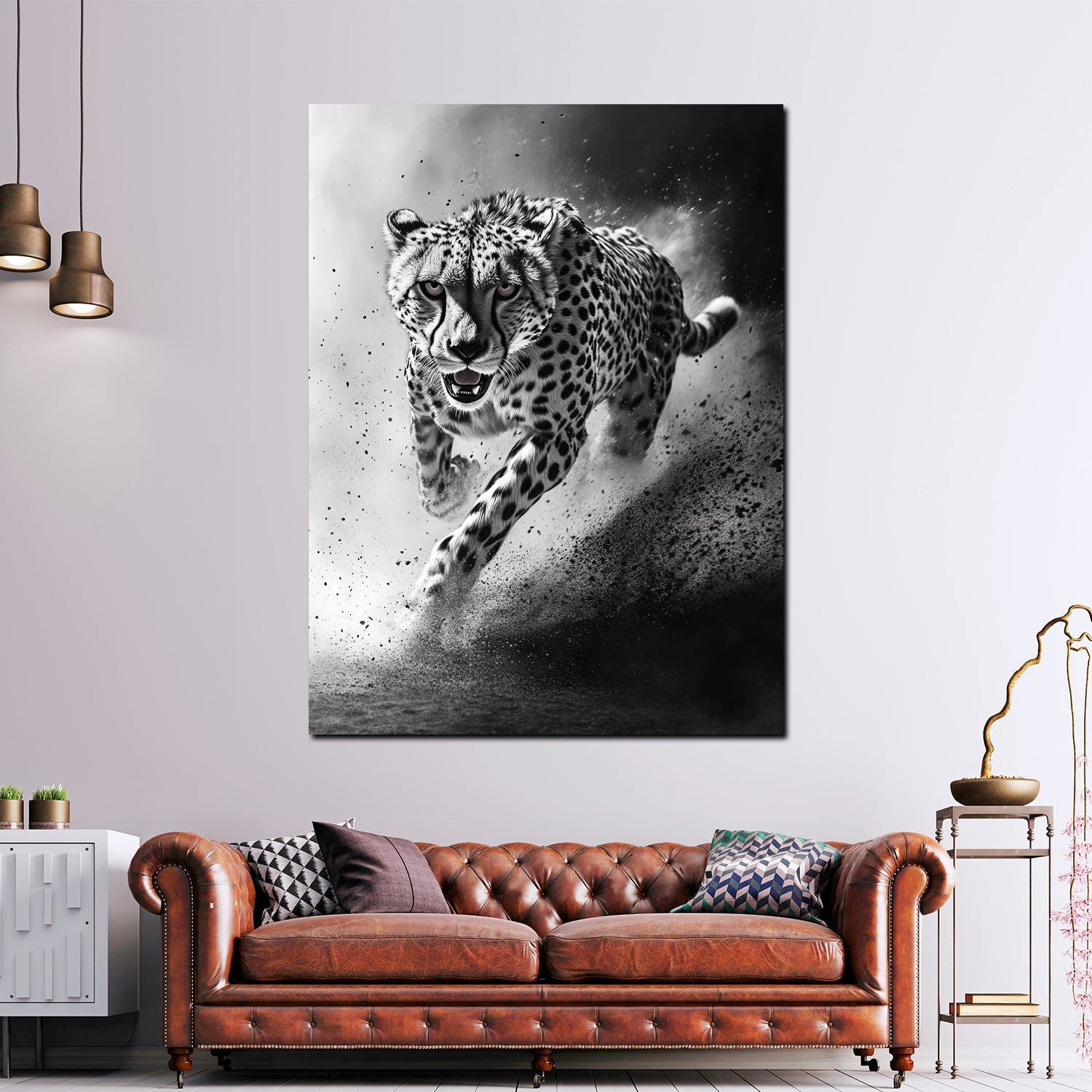 Artedinoi Leinwandbild Gepard schwarz weiß Dynamik Geschwindigkeit Leinwandbild Wandbild XL W, Gepard in Schwarz-Weiß, dynamisch