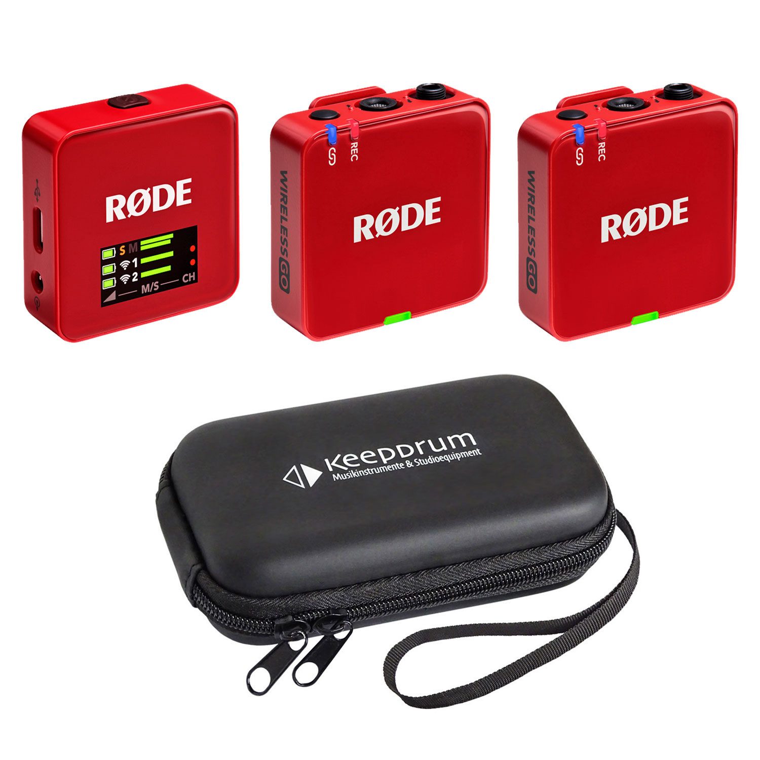 Rode Mikrofon-Funksystem Wireless GO Gen 3 Rot mit Softcase Digitales Aufnahmegerät