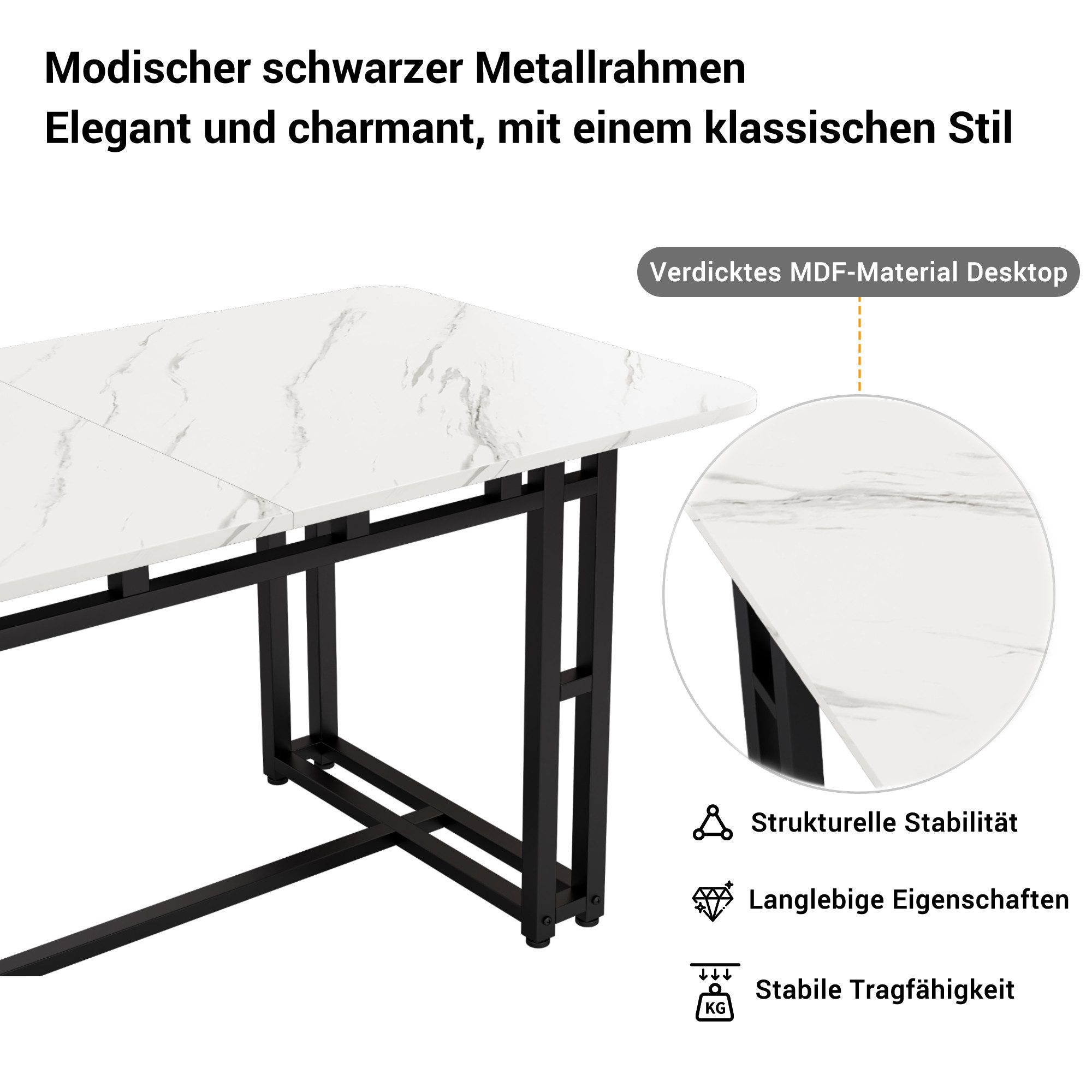 BBWL Esstisch 120x70 cm mit Metallbeinen, rechteckiger Küchentisch (mit MDF-Tischplatte, leichter Luxusstil für Esszimmer & Wohnzimmer, stilvolles Design) – Bild 4 von 5