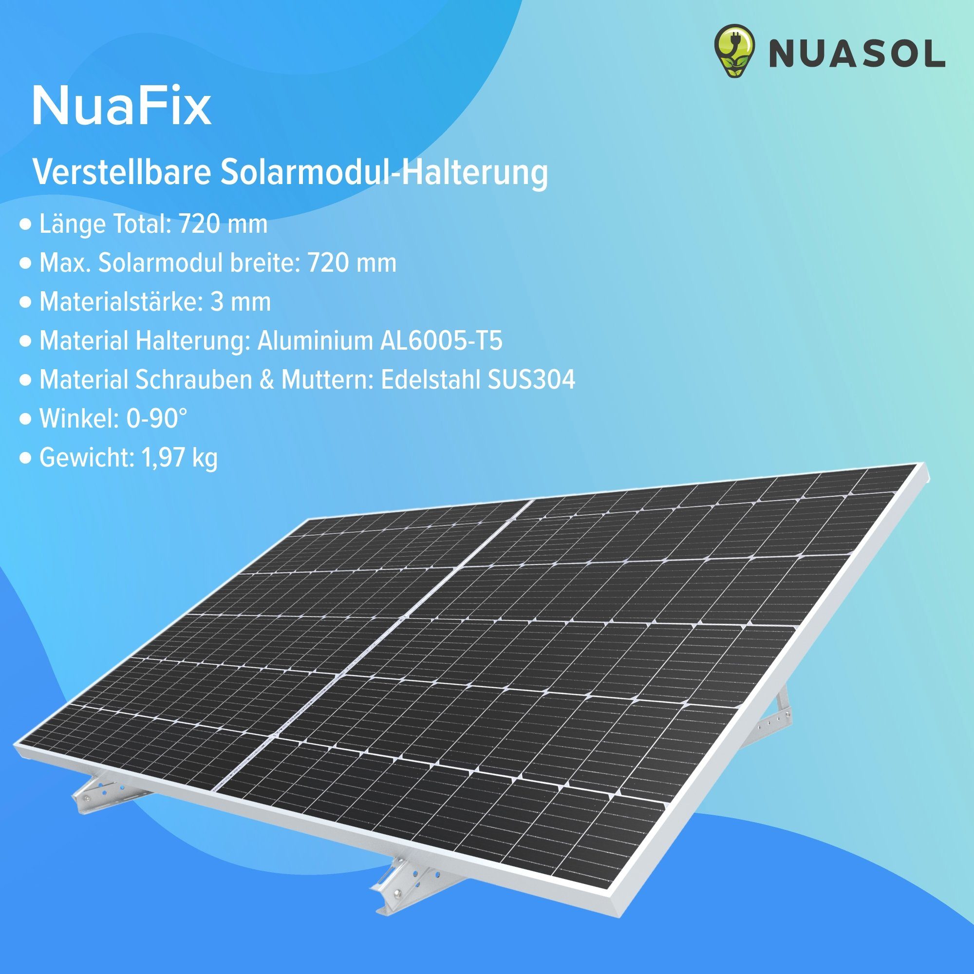NuaSol Solarmodul-Halterung für Panel Aufständerung 72 cm - 1180 cm Flachdach PV 2er Set