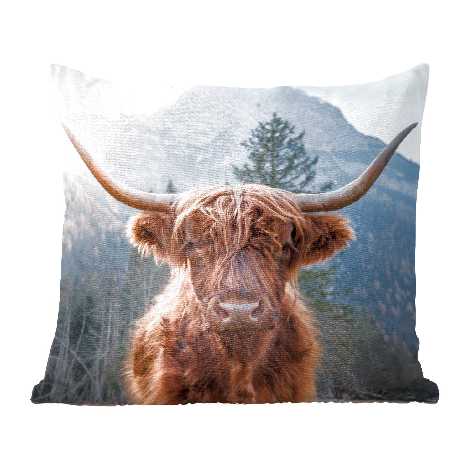 Füllung Sofakissen - Schlafzimmer, Deko, für Dekokissen Wohzimmer, Berge Landschaft, - mit Highlander Schottische MuchoWow Zierkissen