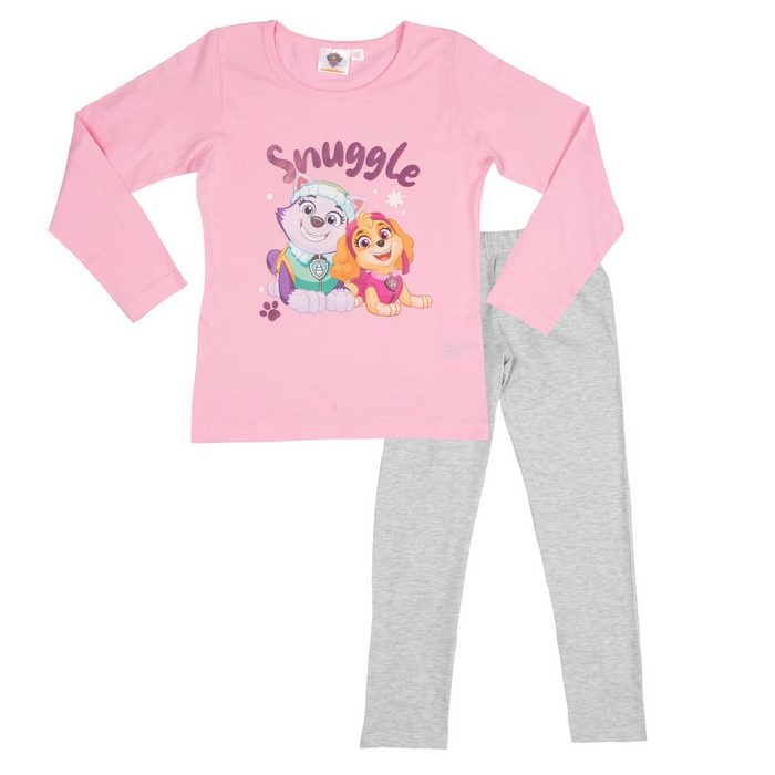 United Labels® Schlafanzug Paw Patrol Schlafanzug für Mädchen - Snuggle Kinder Pyjama Set Langarm Oberteil mit Hose Grau/Rosa