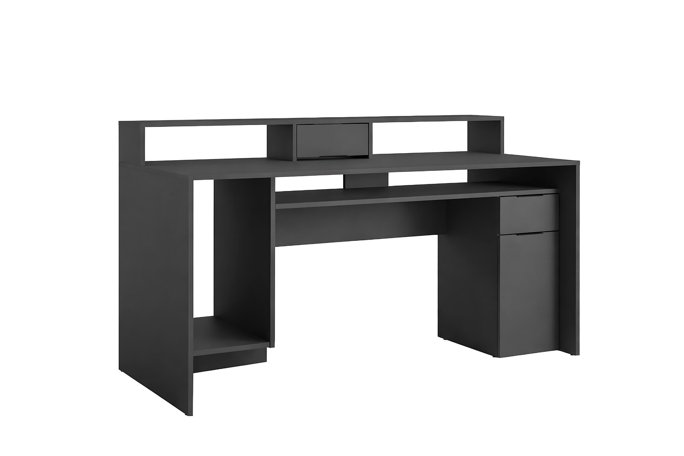 Deine Möbel 24 Gamingtisch ROX 160 cm – Schreibtisch für Gaming & Homeoffice (Set, 1-St., Große Arbeitsfläche für mehrere Monitore, PC und Gaming-Equipment), mit Stauraum, Graphit / Artisan Eiche