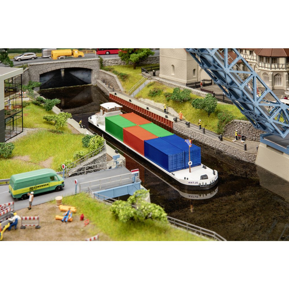 Faller Modellboot Faller 131013 H0 Schiff Modell Flussfrachter mit Containern