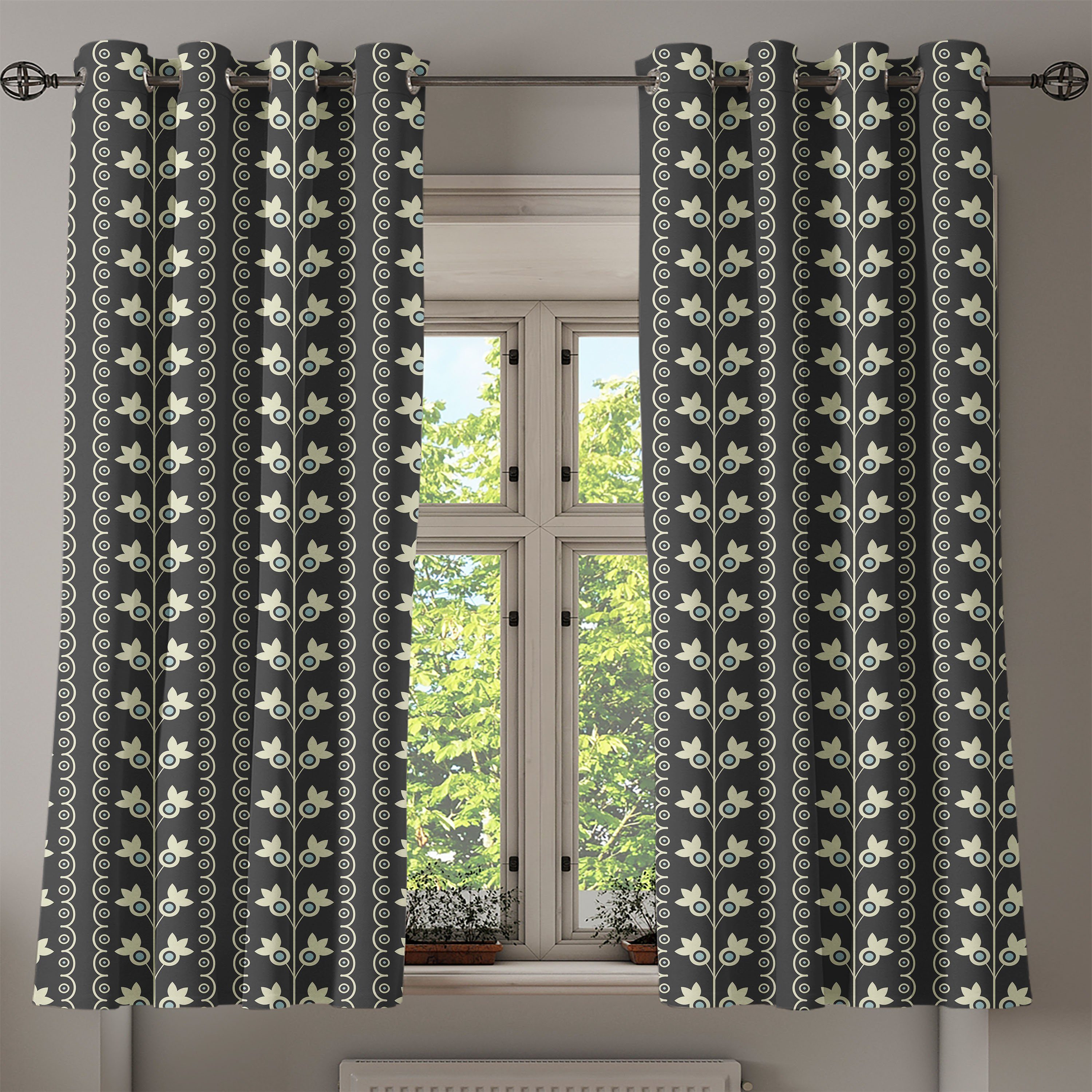 2-Panel-Fenstervorhänge Gardine Wohnzimmer, Hellblau Abakuhaus, Dekorative für Schlafzimmer Frühlings-Blumen-Blatt