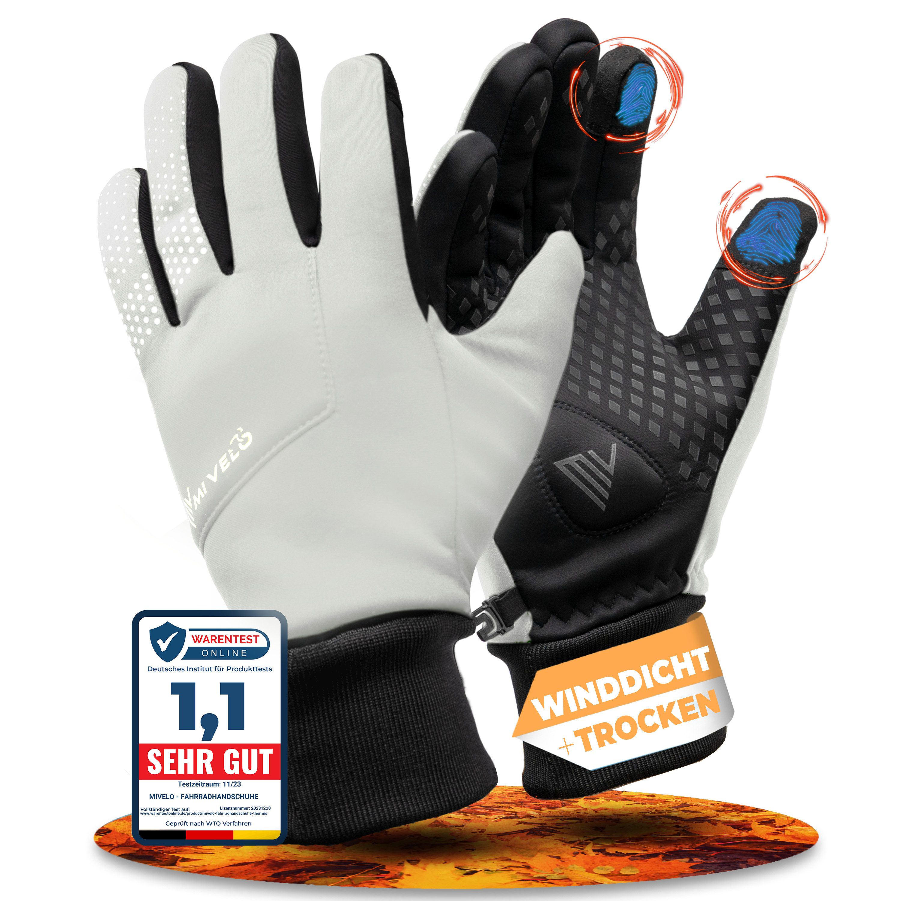 MIVELO Fahrradhandschuhe Übergangshandschuhe mit Touchscreen Funktion wasserabweisend winddicht