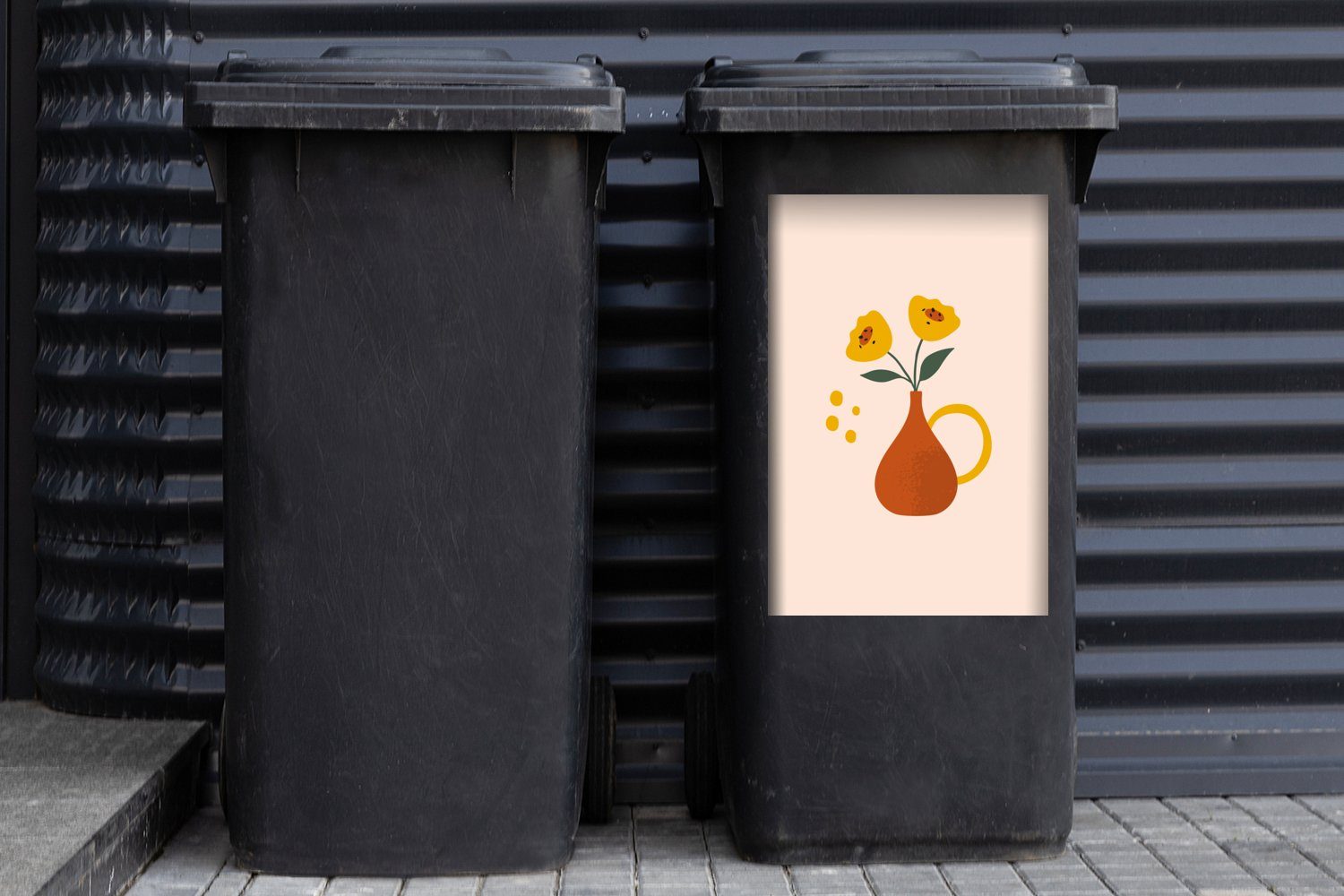 Wandsticker MuchoWow - - St), Vase Mülleimer-aufkleber, Mohn Pastell Container, (1 Sticker, Abfalbehälter Mülltonne,