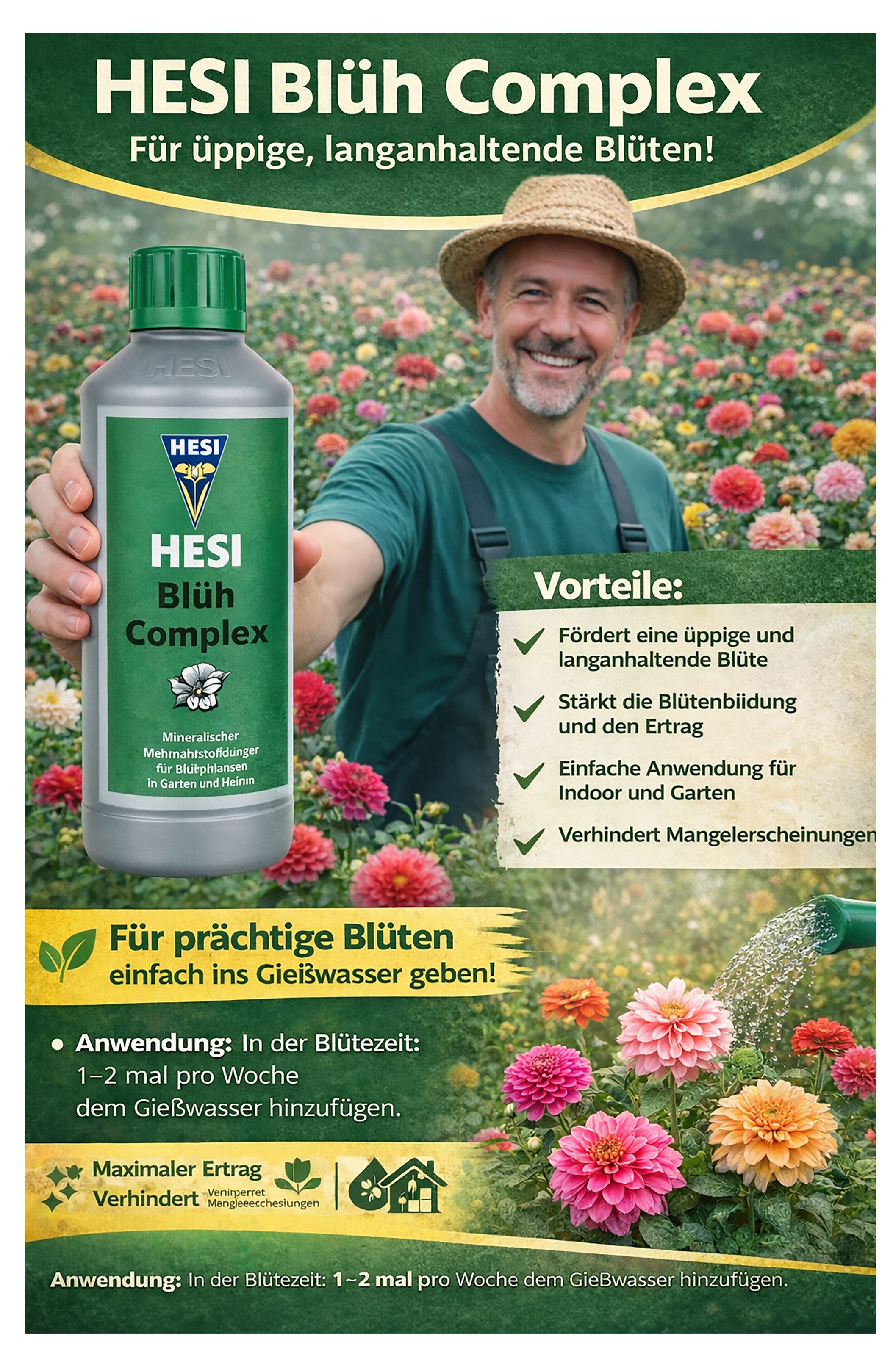 HESI Spezialdünger 500 ml Blüh Complex Blütenstimulator Blüten Booster Blütenpracht, 0,5 Liter, hochwertiger, mineralischer Mehrnährstoffdünger