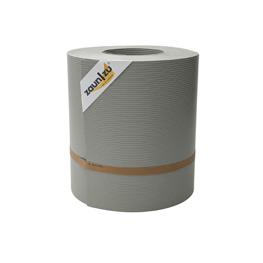 zaunzu Sichtschutzstreifen Rille Maxi Rolle für Doppelstabmatten 24cm hoch Steingrau 26m, (1 Rolle, 24cm hoch, UV-beständiger Sichtschutz), 5 Jahre garantierte Farbechtheit