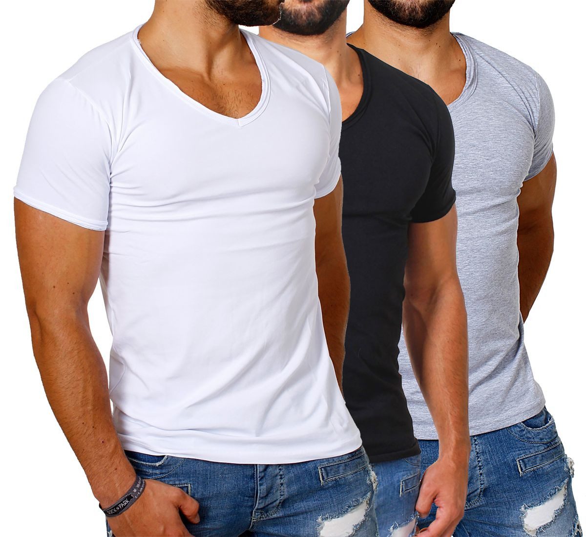 CARISMA T-Shirt Herren Uni Basic 4066 tief-breit geschnittener Ausschnitt v günstig online kaufen