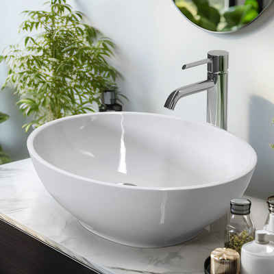 EMKE Aufsatzwaschbecken Oval Waschbecken Hängewaschbecken für Badezimmer Gäste WC, mit pflegeleichter Oberfläche