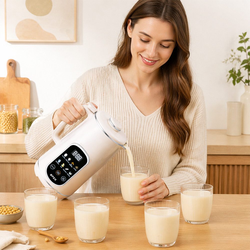 SPZK Küchenmaschine 8‑in‑1 Multifunktionaler Sojamilch‑ und Nussmilchbereiter, 1,2 L Kapazität mit Digital‑Display, Selbstreinigung, Startzeitvorwahl & Warmhalt – Bild 2 von 5