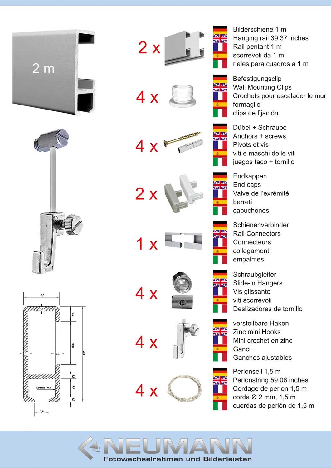 Bilderrahmen Neumann Bilderschienenset Galerieschiene mit Gleiter günstig online kaufen