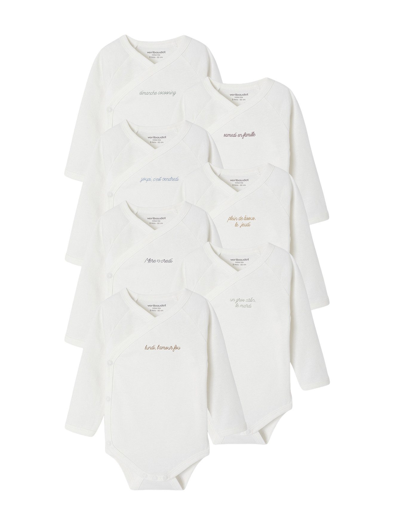 Envie de Fraise Langarmbody 7er-Pack Baby-Bodys mit Wochentagen, Bio-Baumwolle