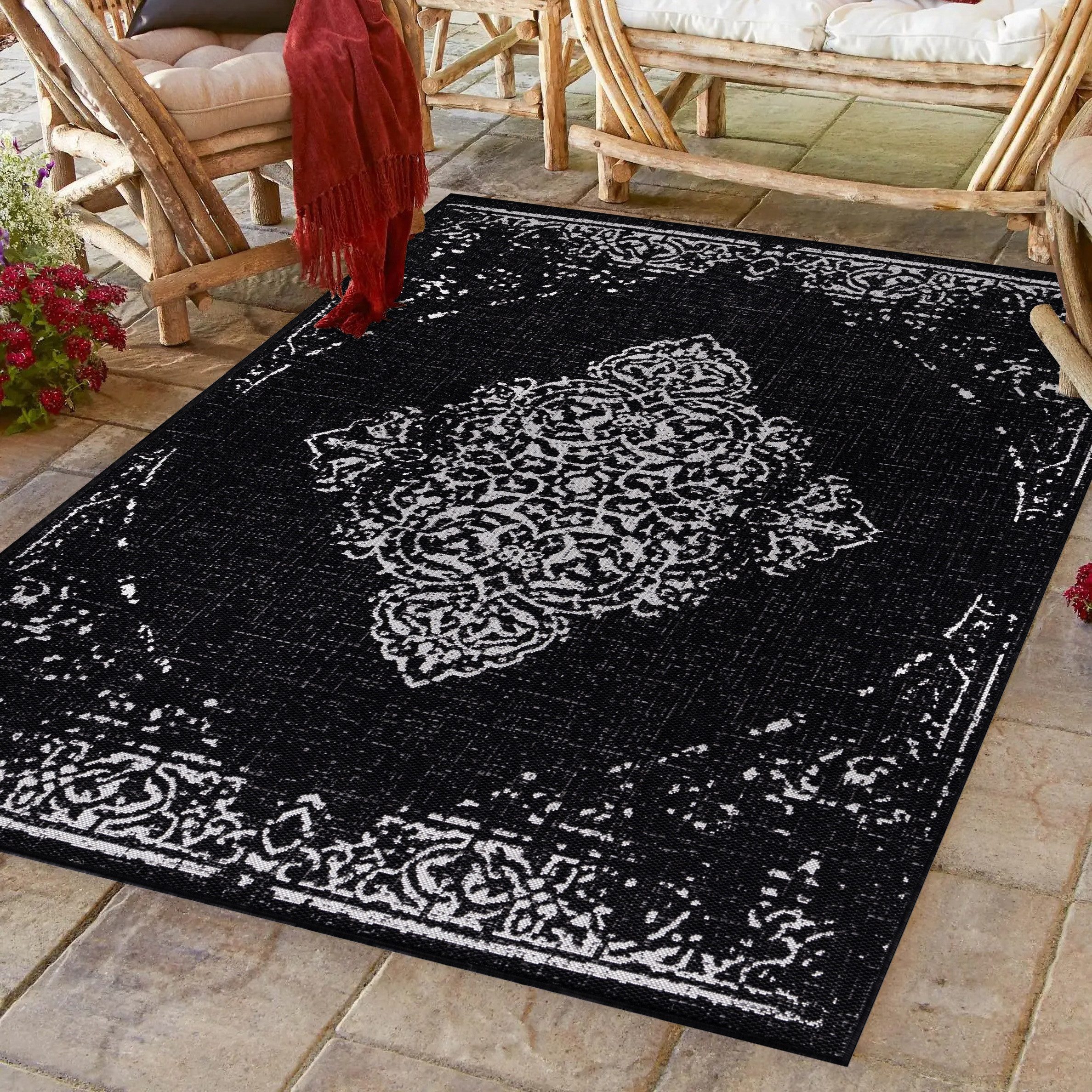 KADIMA DESIGN Outdoorteppich Flachgewebe Vintage-Muster Handwäsche günstig online kaufen