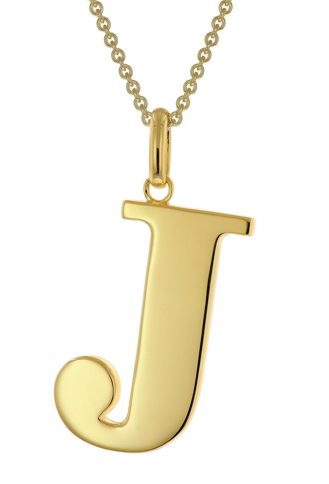 trendor Kette mit Anhänger mit Großem Buchstaben J 925 Silber mit Goldauflage