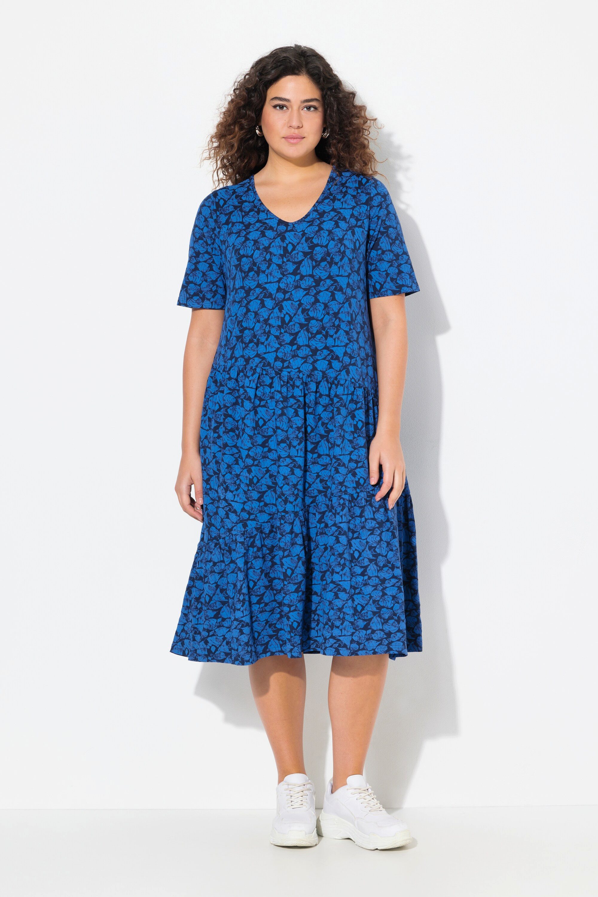 Ulla Popken Midikleid Jerseykleid Volants A-Linie günstig online kaufen