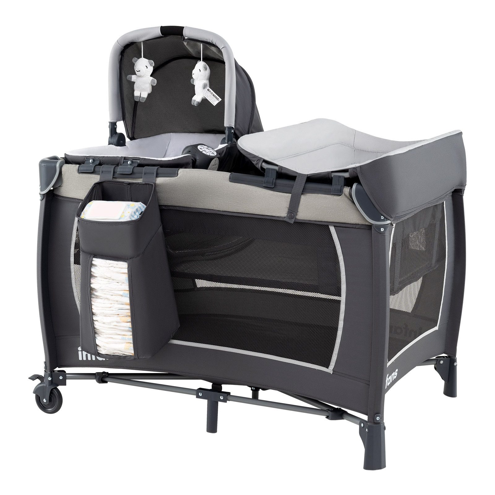 COSTWAY Baby-Reisebett, 1-tlg., faltbares Babybett mit Wickeltisch, Babywiege & Matratze