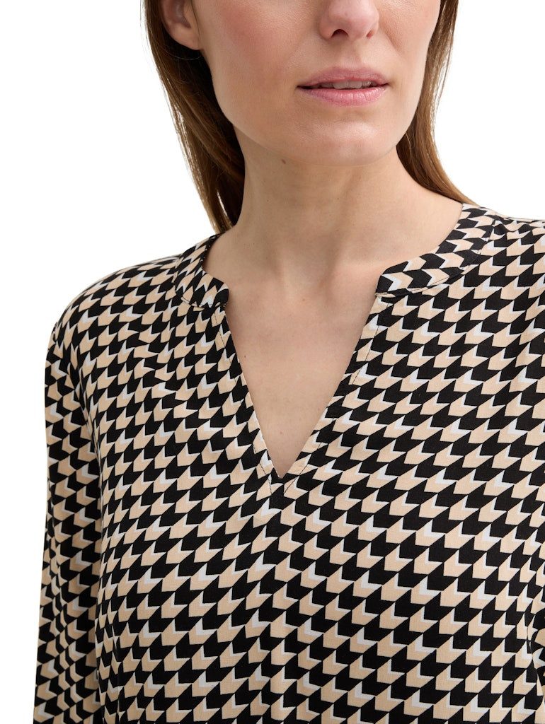 Langarmbluse printed longsleeve blouse beige geometric minimal