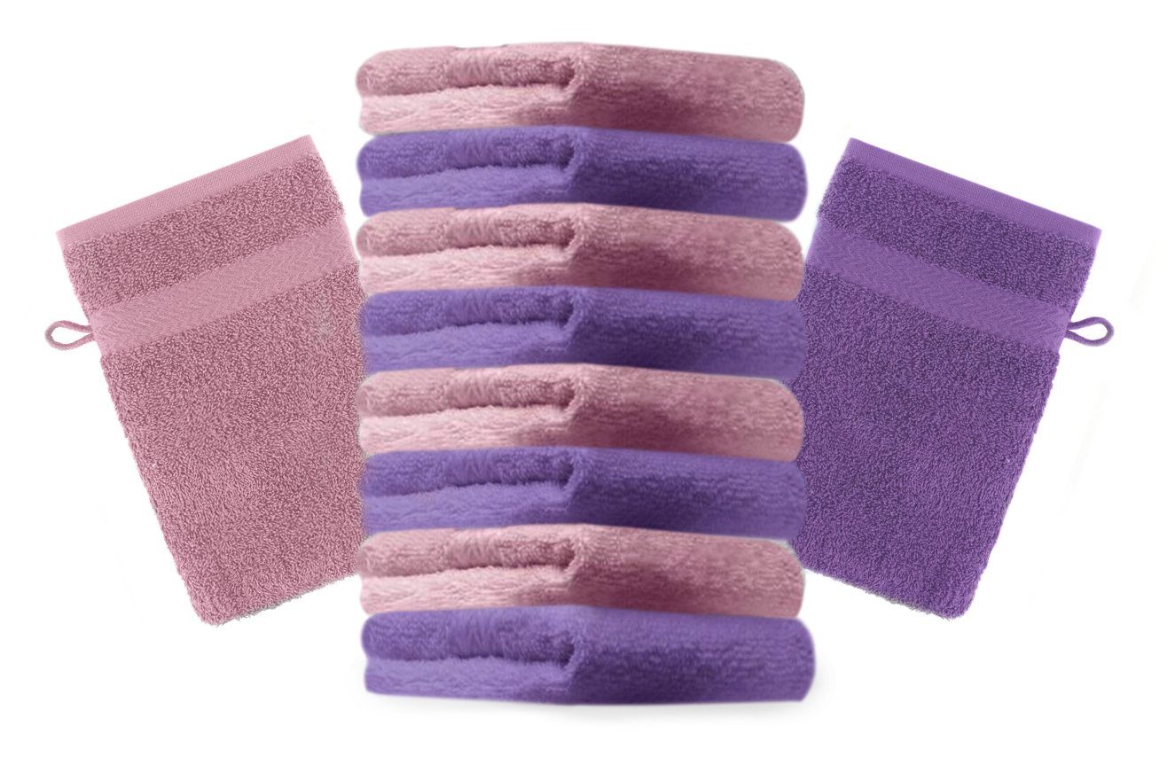 Betz Waschhandschuh 10 Stück Set Baumwolle cm 16x21 Altrosa Farbe Premium 100% und lila Waschhandschuhe Waschlappen