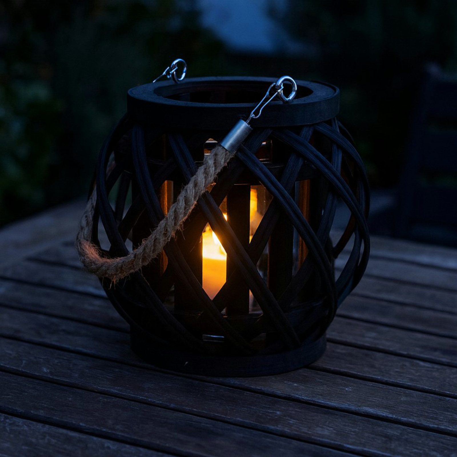 Koopman Windlicht Laterne Ø 14,5 cm × H 14 cm Schwarz 2 er Set (Set, 2 St., Packung), 2 Stk, Glaseinsatz Ø 8cm, Bambus, Schwarz, Boho-Style