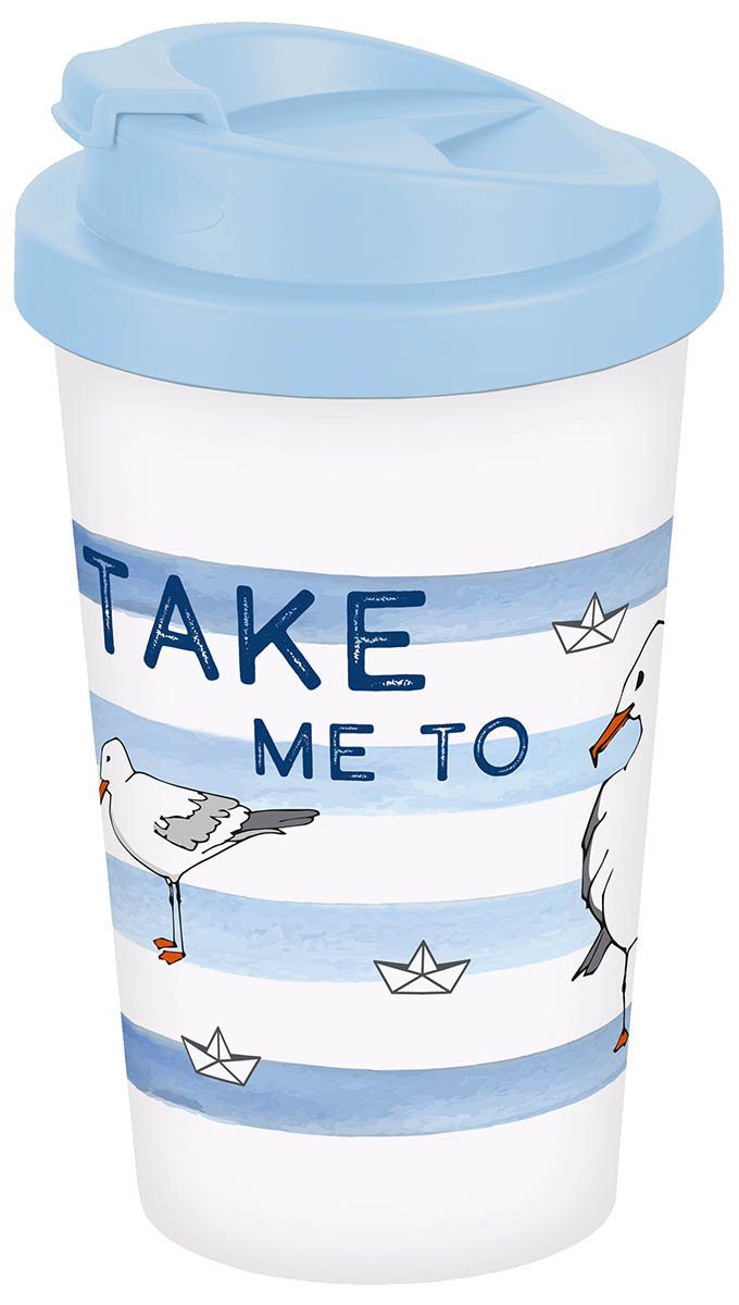 Geda Labels GmbH Coffee-to-go-Becher Take me to the ocean, 1-tlg., PP, Blau, 400 ml, doppelwandig, auslaufsicher