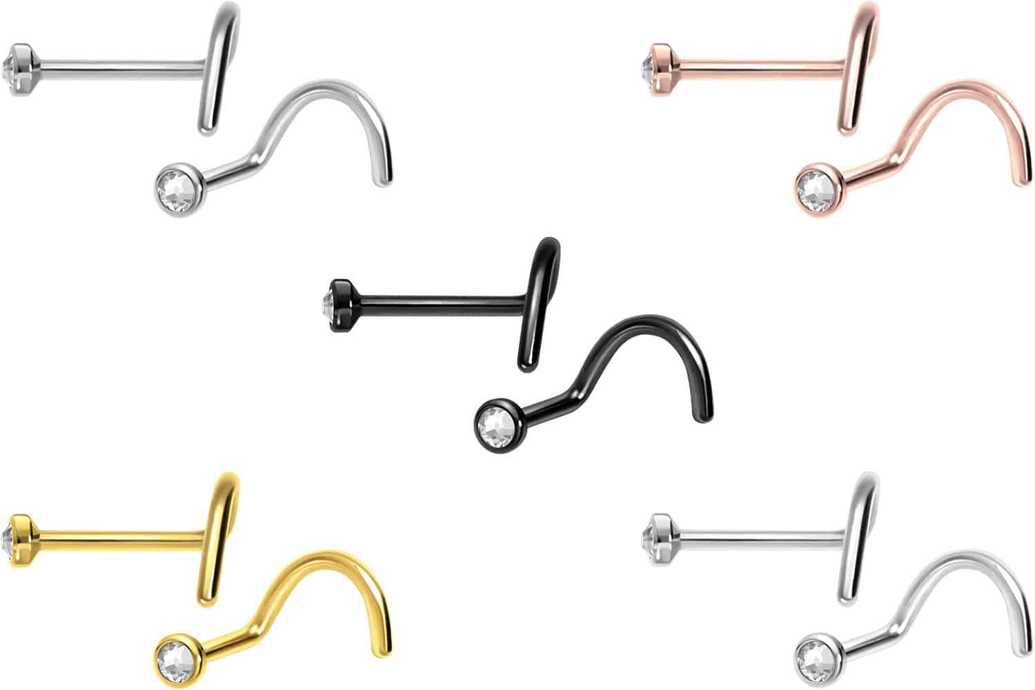 PIERCINGLINE Nasenpiercing Titan Nasenstecker Spirale FLACHE KRISTALLDISC ( günstig online kaufen