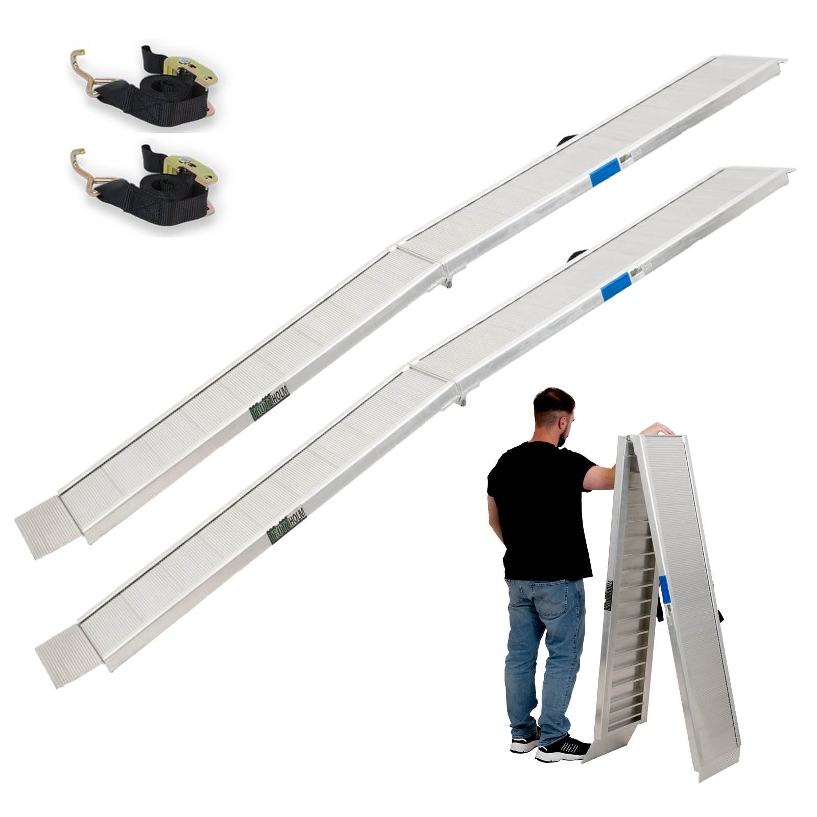 TRUTZHOLM Auffahrrampe Alu klappbar 307 cm extra lang 900 kg geriffelt Motorradrampen (2er Set)