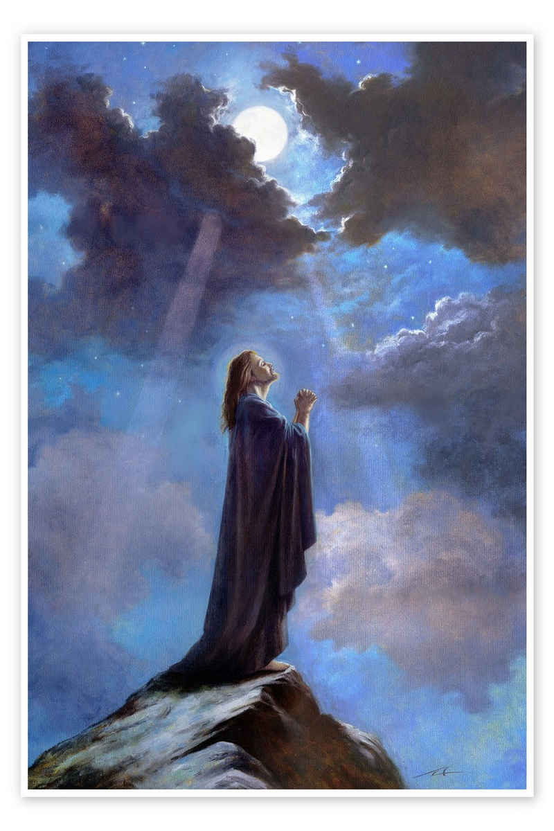 Posterlounge Poster Alan Lathwell, Betender Jesus in der Nacht, Malerei
