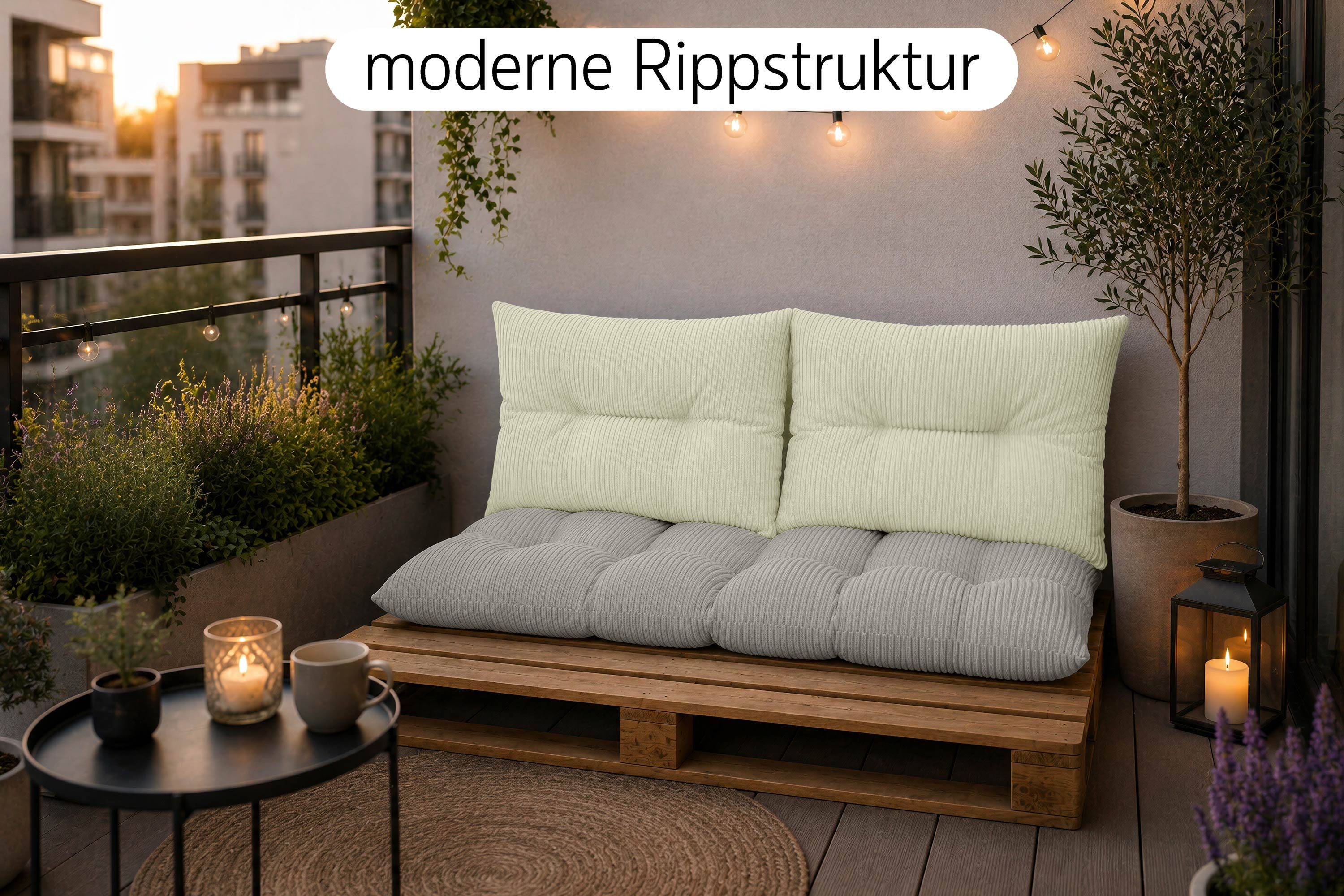 Amilian Palettenkissen Set 3-teilig Palettenauflagen für Europaletten, Balkon, Terrasse, Sitzkissen 120x60 cm + 2x Kissen 40x60 cm