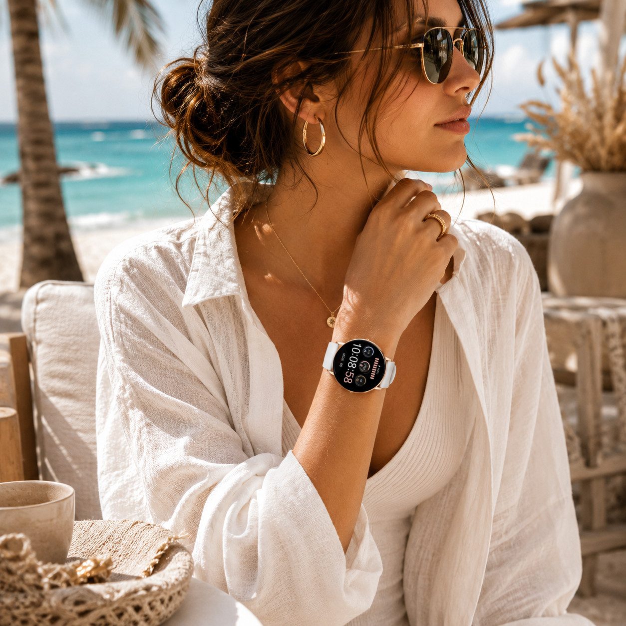 XCOAST Flache Frauen Smartwatch für schmale Handgelenke, Damen Smartwatch (4,2 cm) Fitnesstracker Damen, Valentinstag Geschenk, 2-tlg., neueste Generation, wasserdicht, ultra flach, Puls, Blutdruck, brillante Farben, AMOLED, 7 Tage Akku