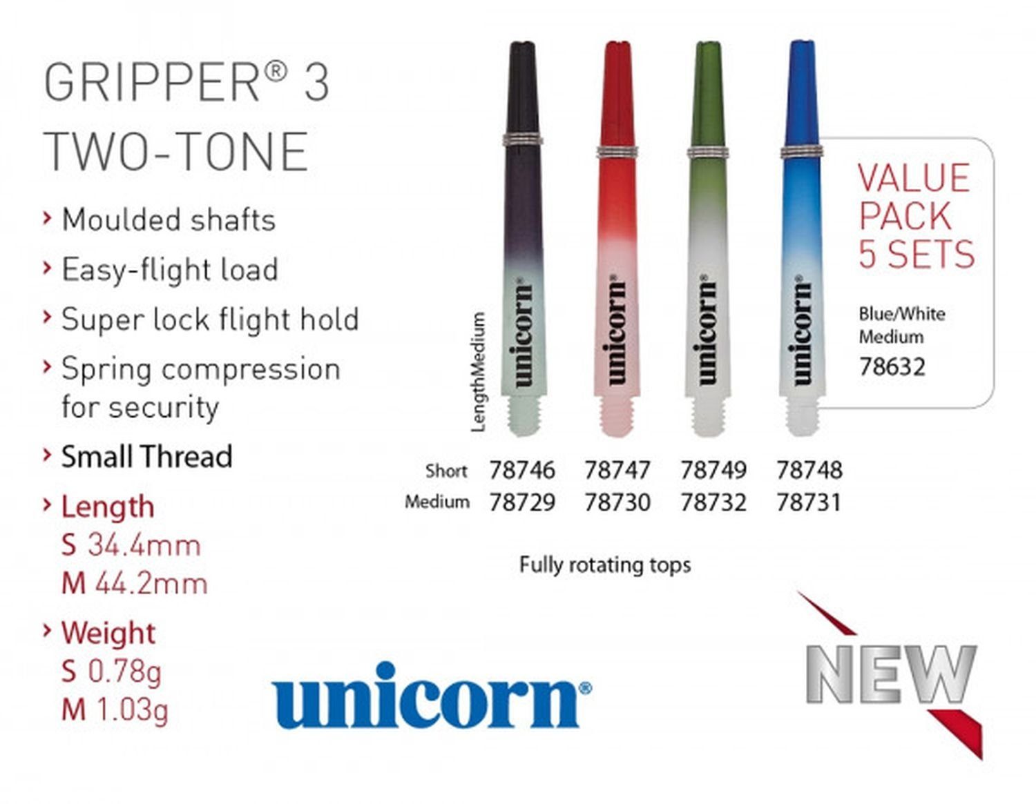 unicorn Dartpfeil Gripper 3 TWO-TONE Shaft rot weiß short