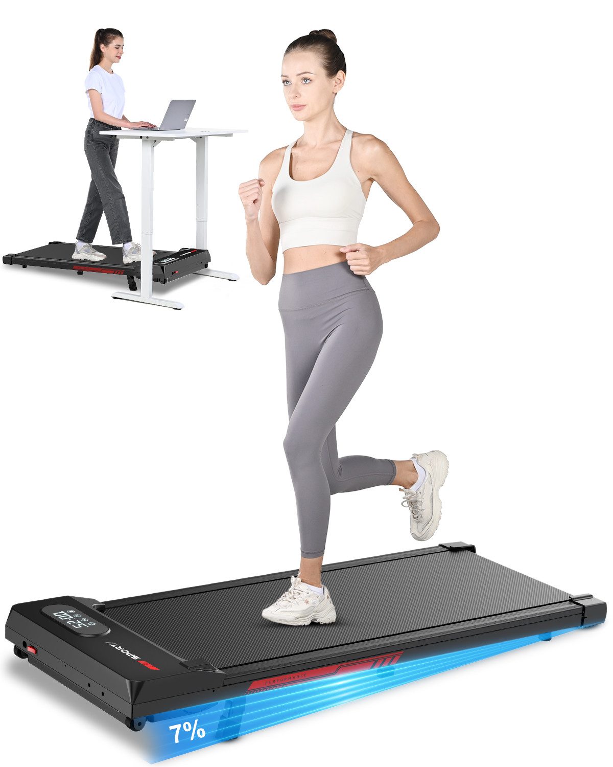Hamlody Laufband 0,65HP Laufband mit Fernbedienung, 930x385mm (Spar-Set, Produktbelastbarkeit: 120 kg; Reichweite der Fernbedienung: >5 m), Einstellbare maximale Neigung: 3,64°