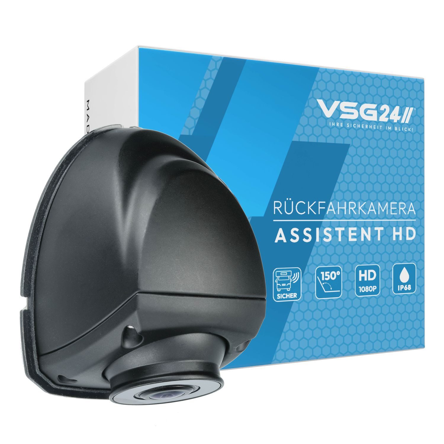 VSG24 Rückfahrkamera ASSISTENT HD Seitenblickkamera für LKW& Wohnmobile 150° Rückfahrkamera (Nachtsicht, Wetterfest IP67, 150° Blickwinkel, inkl. Adapter, 12-24V)