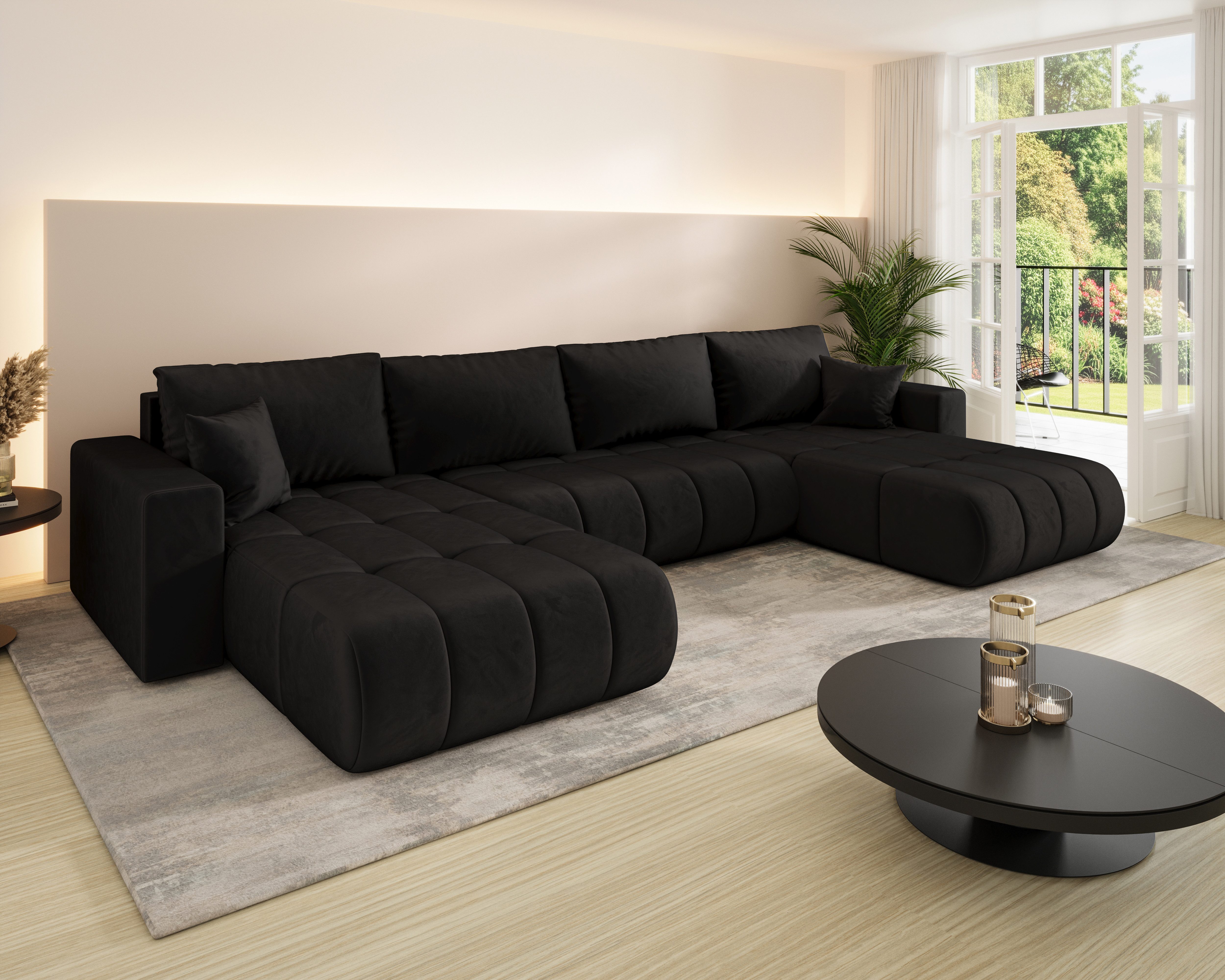 Kaiser Möbel Ecksofa U-Form Sofa mit Schlaffunktion im Veloursstoff Monolith MILO U PREMIUM, U-Form,Samtweiche Veloursoberfläche,Wasser- und schmutzabweisend