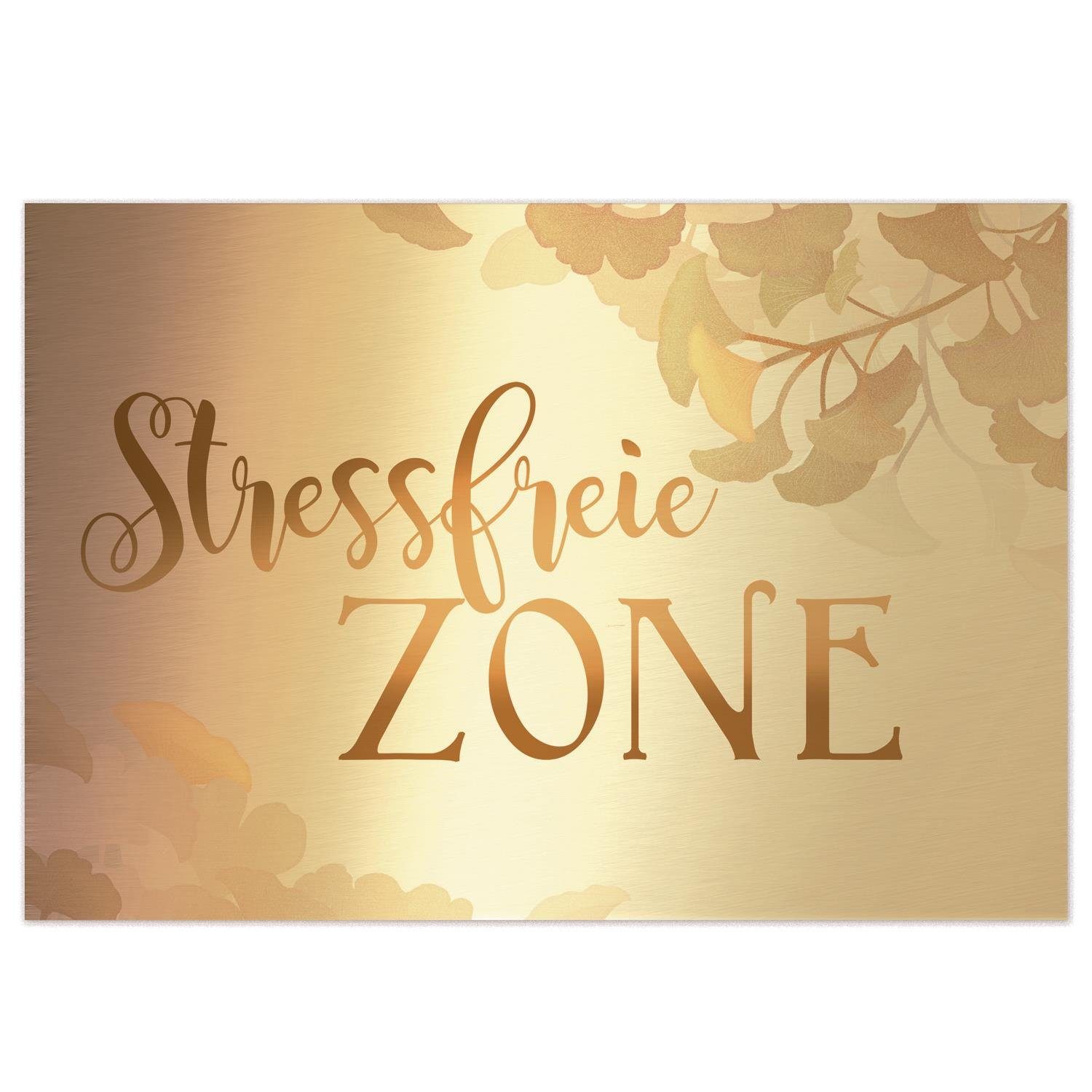 Logbuch-Verlag Wanddekoobjekt Wandbild Stressfreie Zone Ginkgo-Motiv gold mit