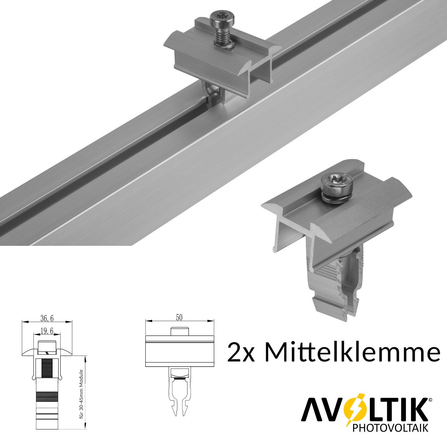 avoltik Solarmodul-Halterung 4x Endklemme + 2x Mittelklemme Easy-Click-System schwarz oder silber, (Avoltik 2x Mittelklemme + 4x Endklemme, 2x Mittelklemme + 4x Endklemme Farbe: Schwarz oder Silber, Material: Aluminium / robust, witterungsbeständig, rostbeständig)