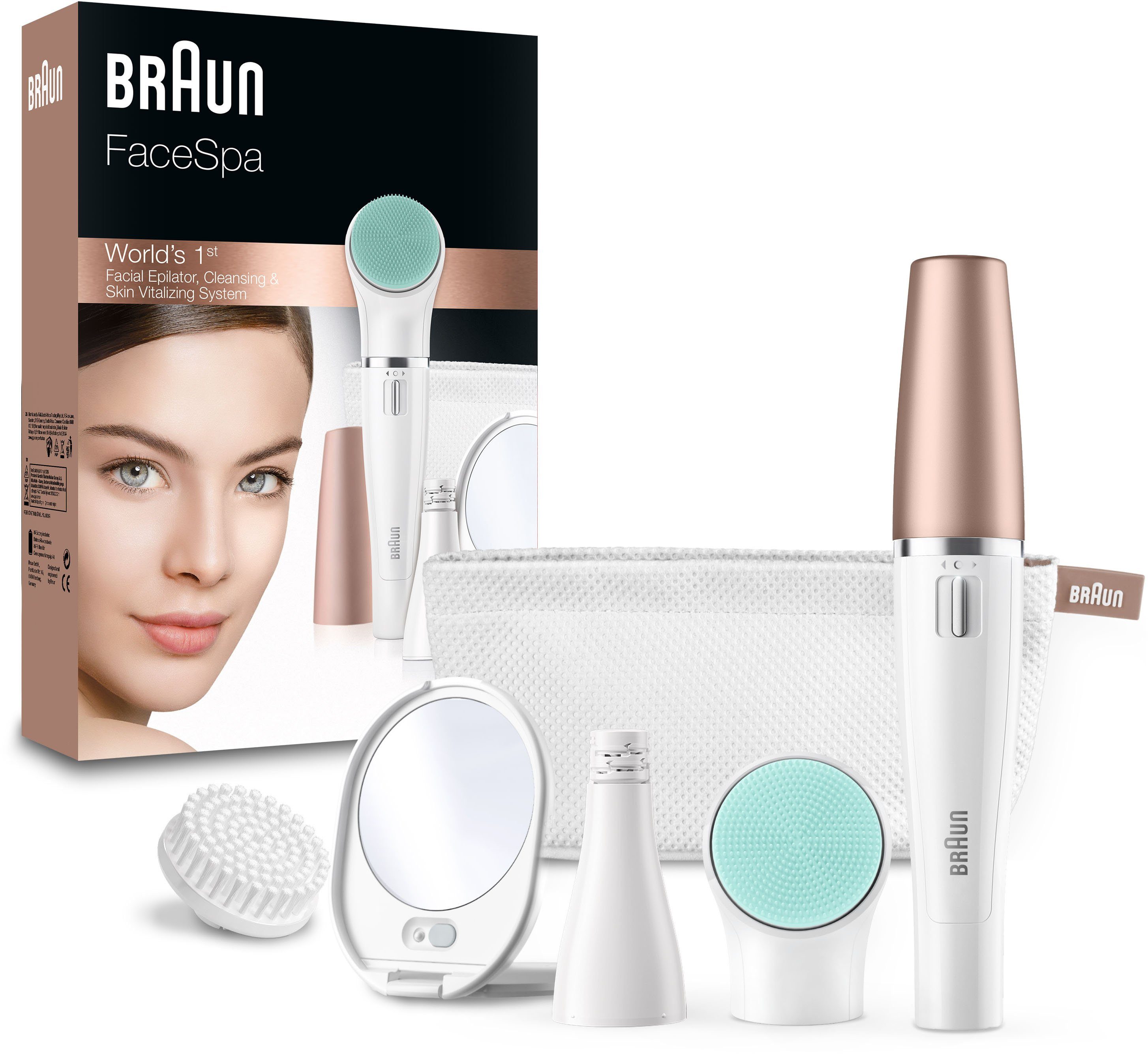 Braun Gesichtsepilierer FaceSpa 851V 3-in-1, Aufsätze: 3 St., mit zusätzlicher Batterie