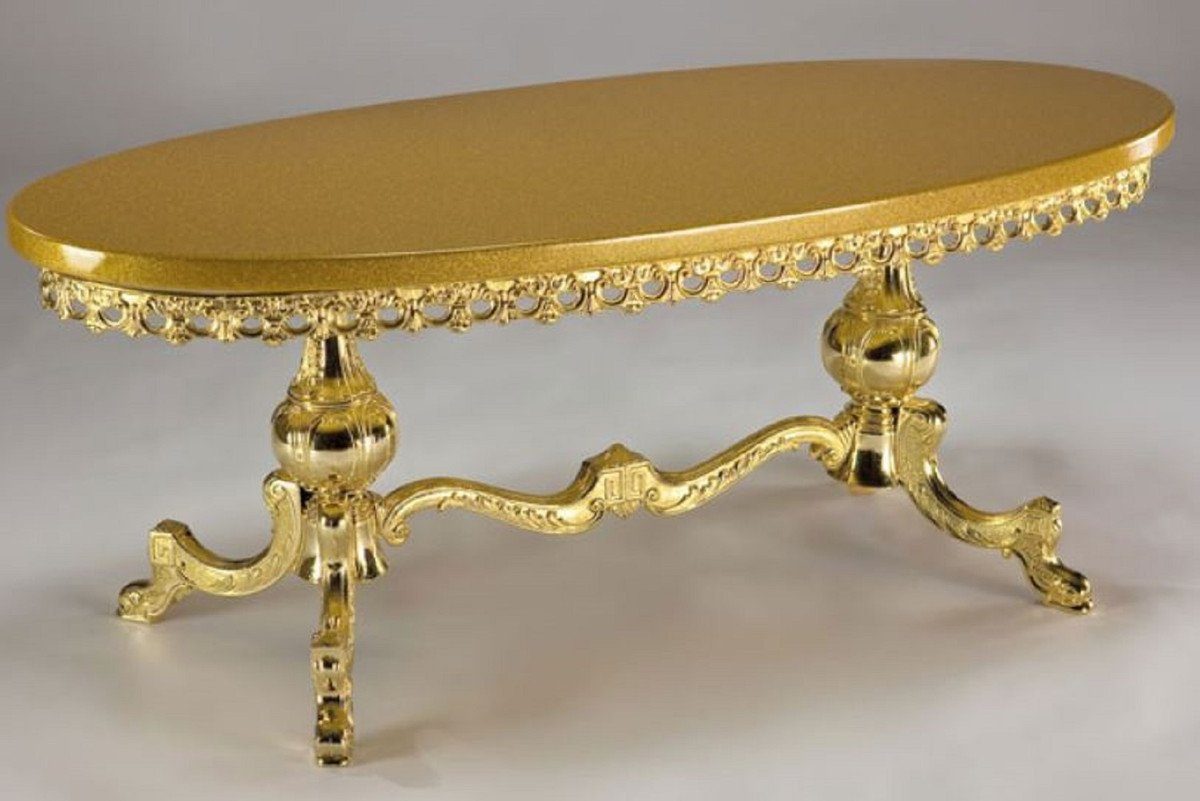 Casa Padrino Couchtisch Luxus Barock Couchtisch Gold 121 x 51 x H. 47 cm - Ovaler Messing Wohnzimmertisch mit Massivholz Tischplatte - Möbel im Barockstil - Edle Barock Möbel